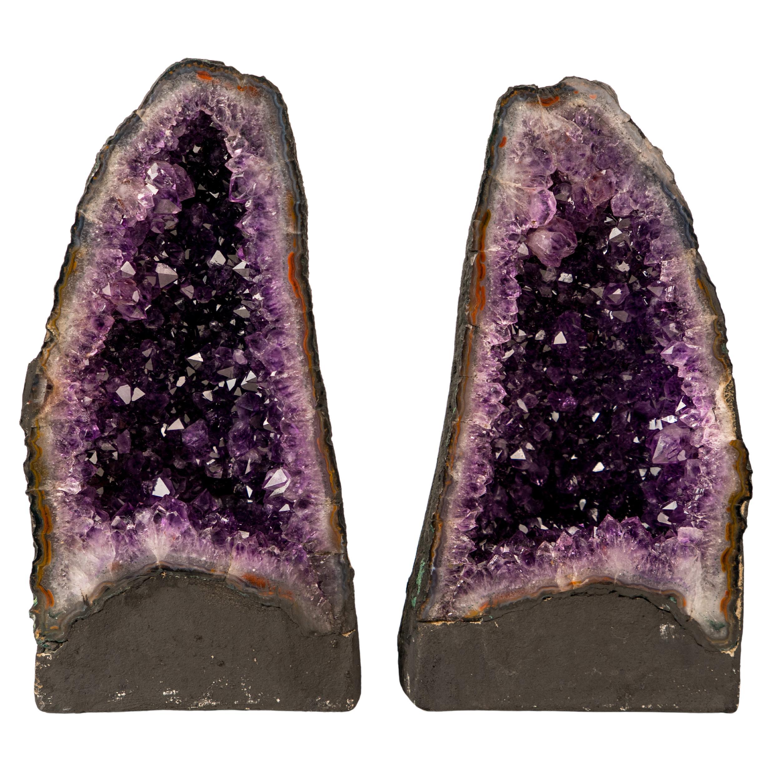 Matching Pair or High-Grade Amethyst Cathedral Geodes For Sale