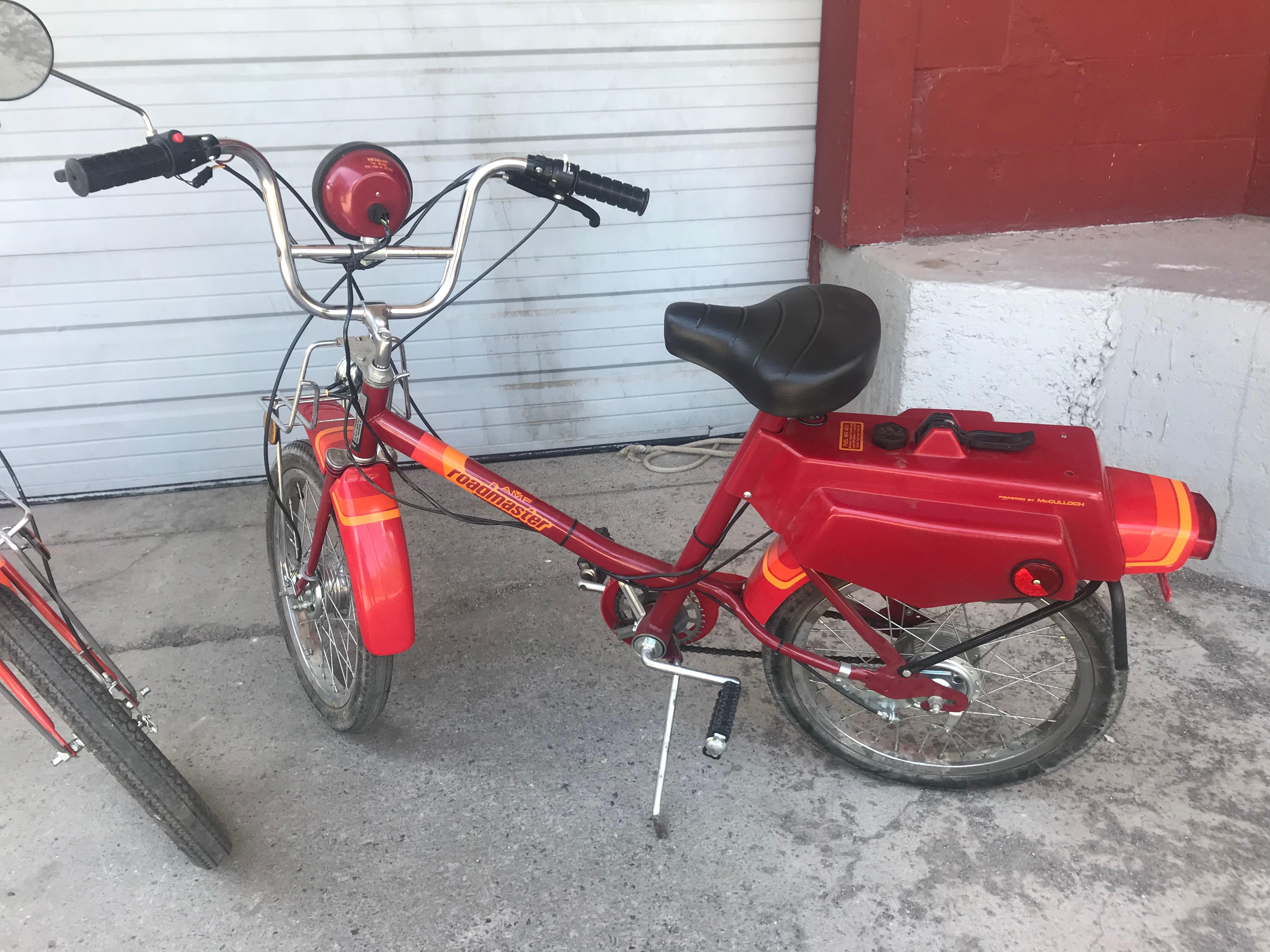 Matching pair of Pop Modernist Mopeds manufactured by A M F Roadmaster, amazing pair of vintage 1970s mopeds, Like new condition, Hardly used. Fabulous design. 20