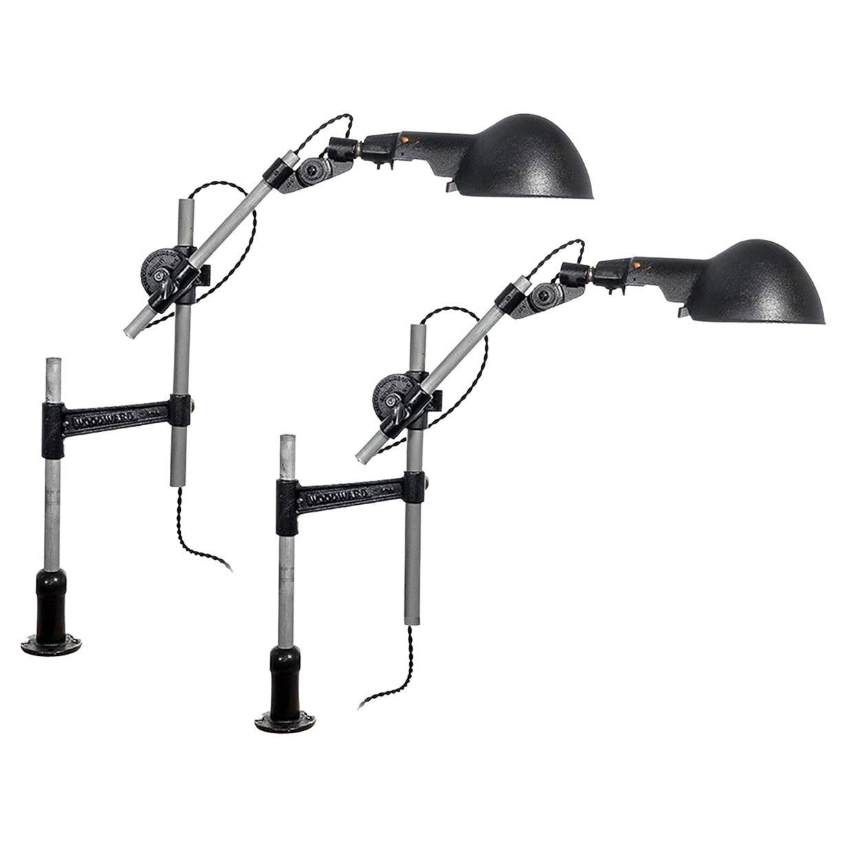 Matching Pair Woodward Articulated Machinist's Wall Lights For Sale