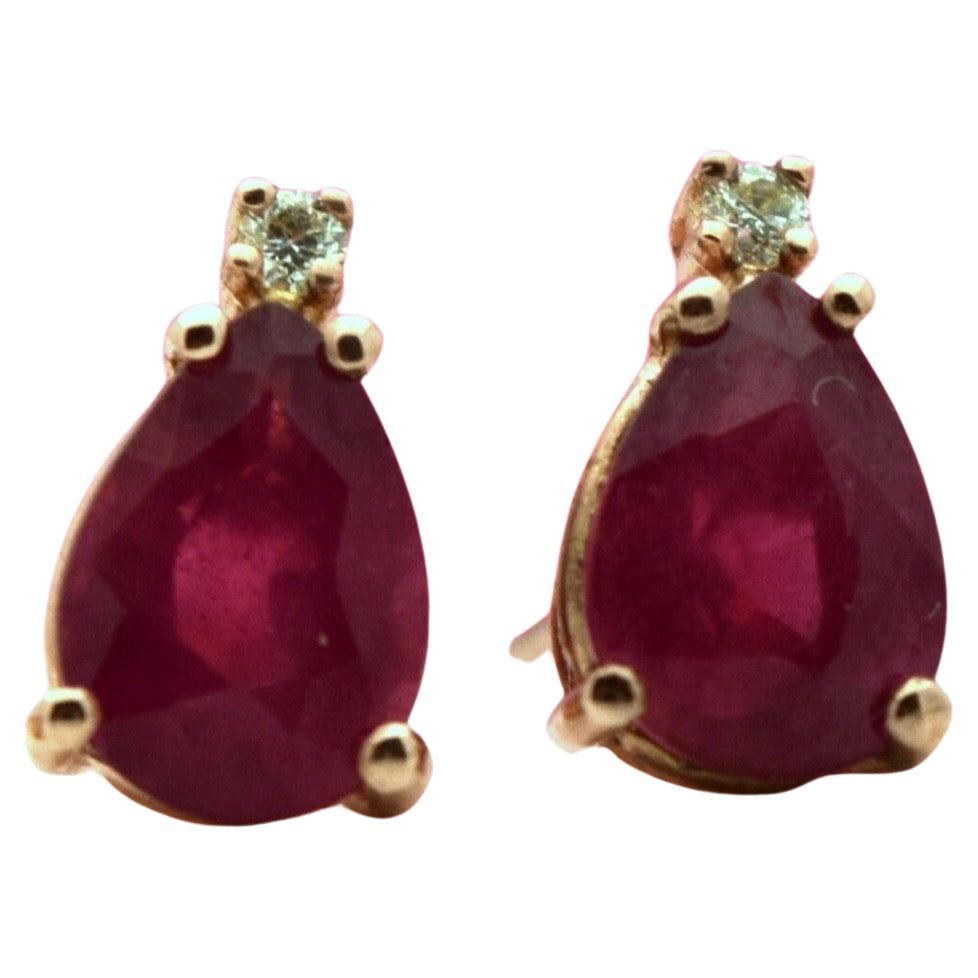 Pendientes de rubí a juego con diamantes Oro de 14 KT