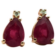 Pendientes de rubí a juego con diamantes Oro de 14 KT