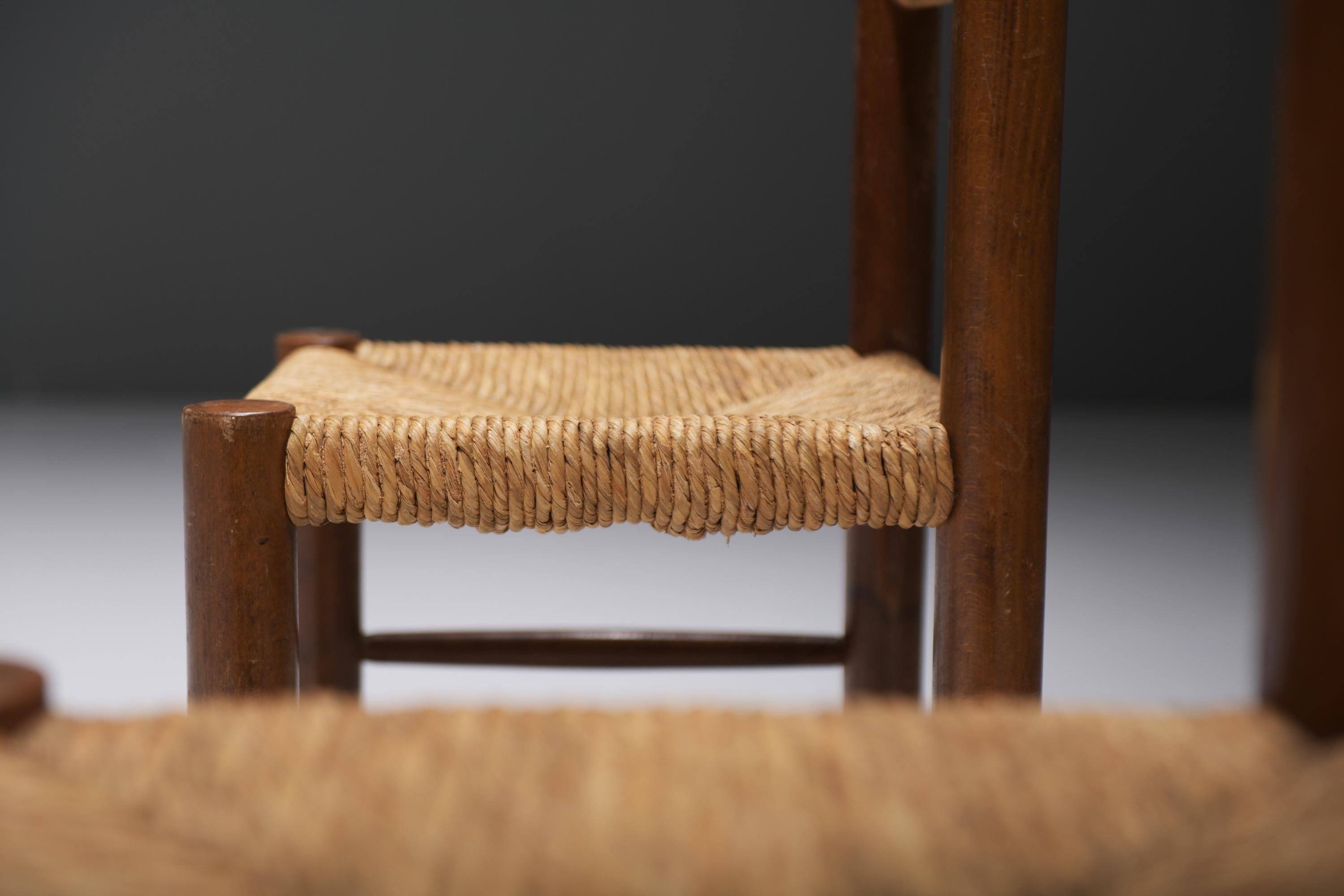 Wood Matching set of Dordogne chairs by Charlotte Perriand for Robert Sentou - France