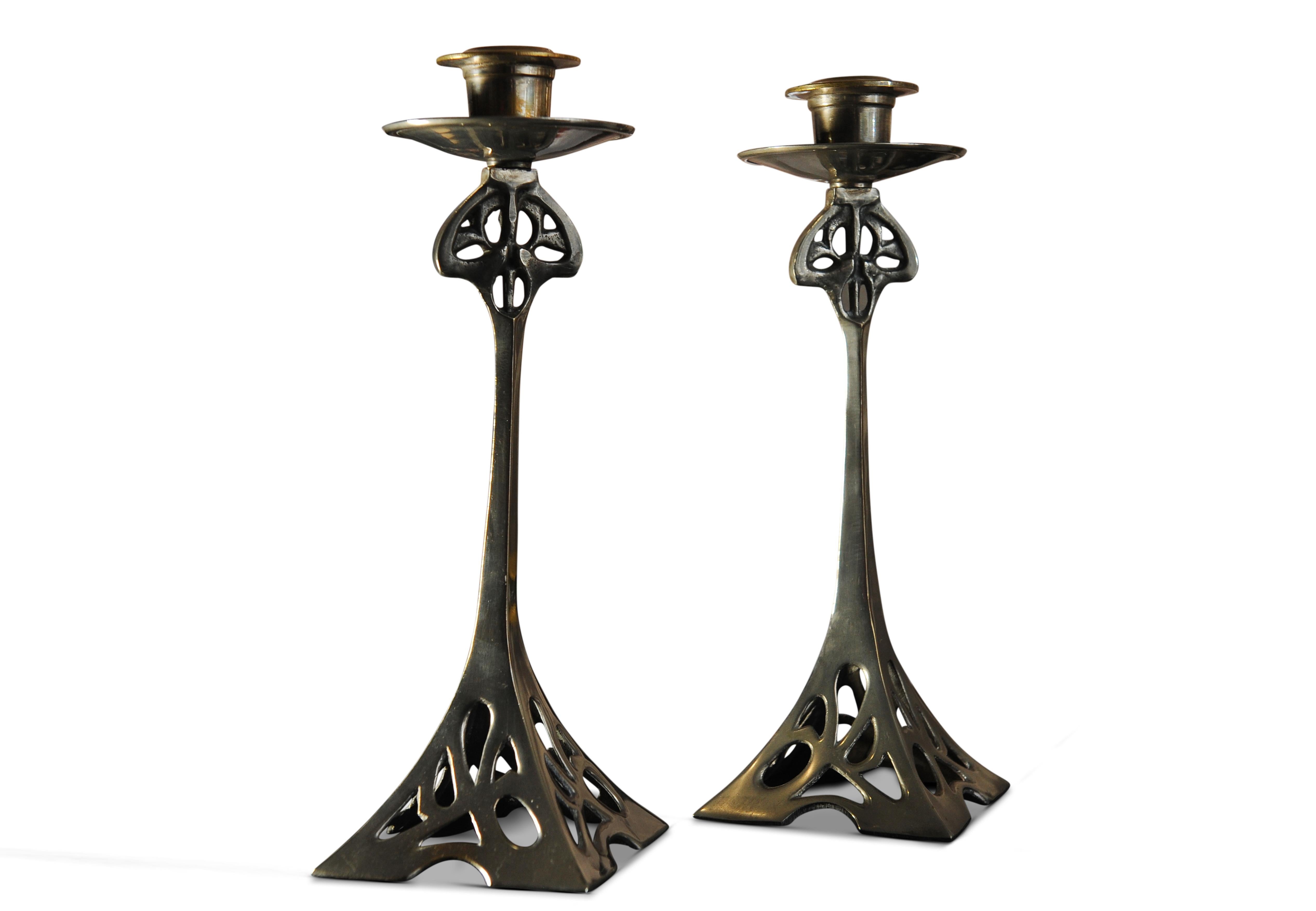 Arts and Crafts Matching Set Of Arts & Crafts Candlesticks Liberty of London 1910's For Sale