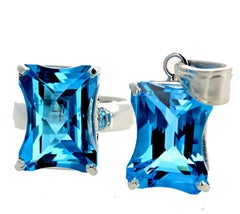 Gemjunky SET of Intense 10 Cts Each Blue Topaz Ring & Pendant in Sterling Silver