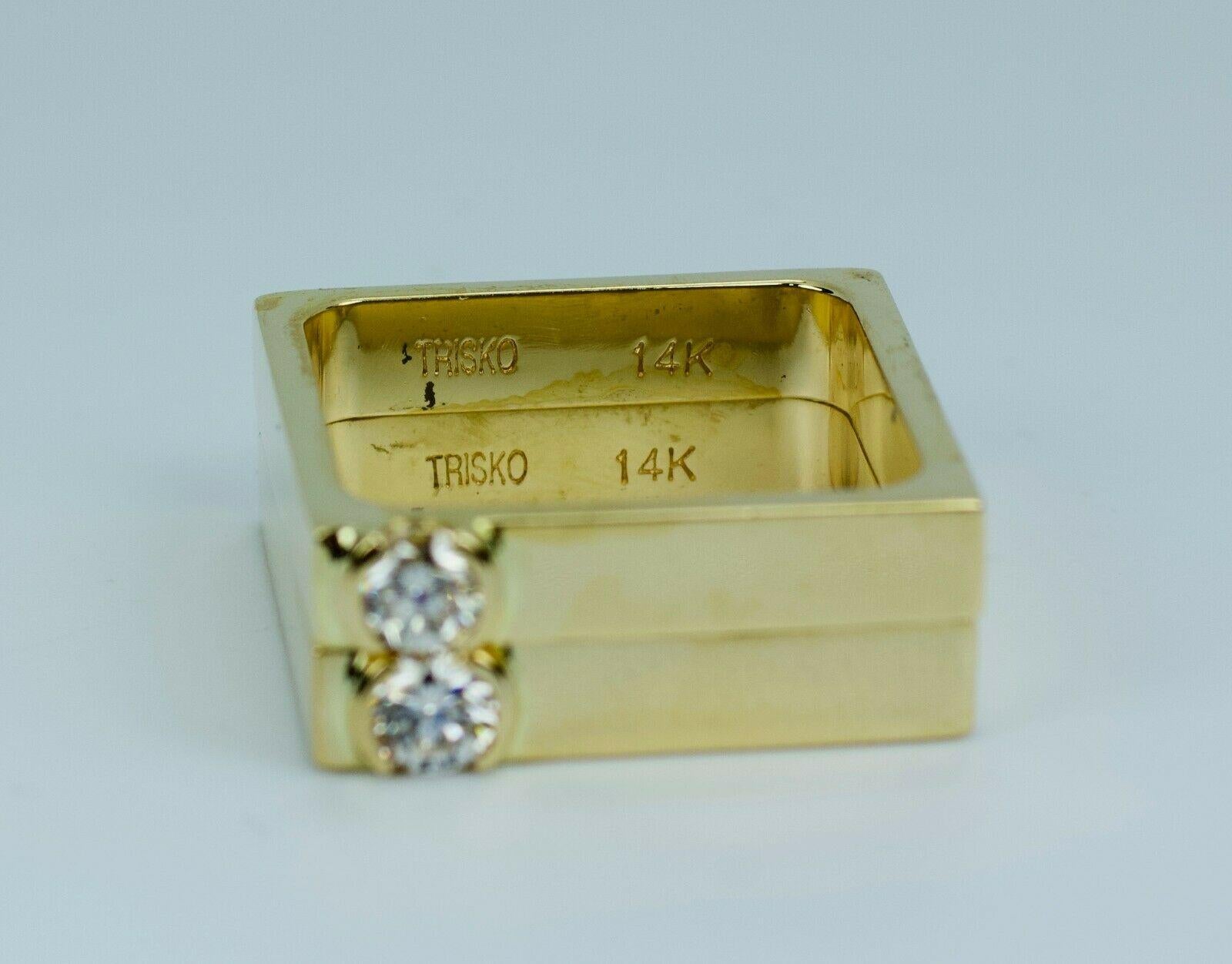 Modern Matching Trisko 14k Yellow Gold Round White Diamond Stackable Bands Ring