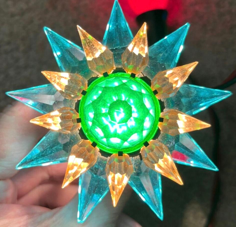 Art Deco Matchless Wonder Star #910 Blue, Pink & Green  Crystal C-9 Holiday Bulb 1936 For Sale