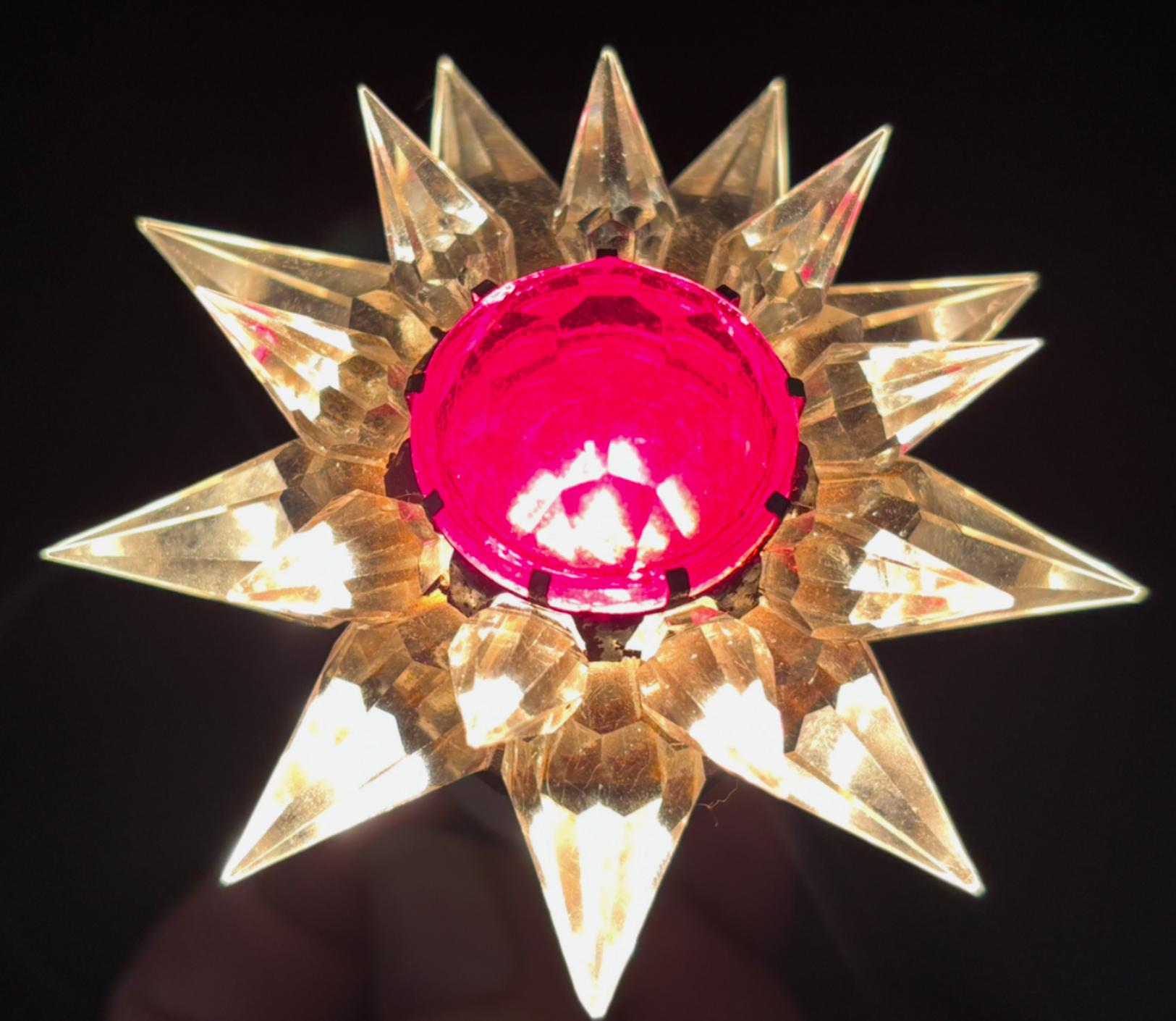 Mid-20th Century Matchless Wonder Star #910 Double Row Clear & Red Crystal C-9 Holiday Bulb, 1936 For Sale