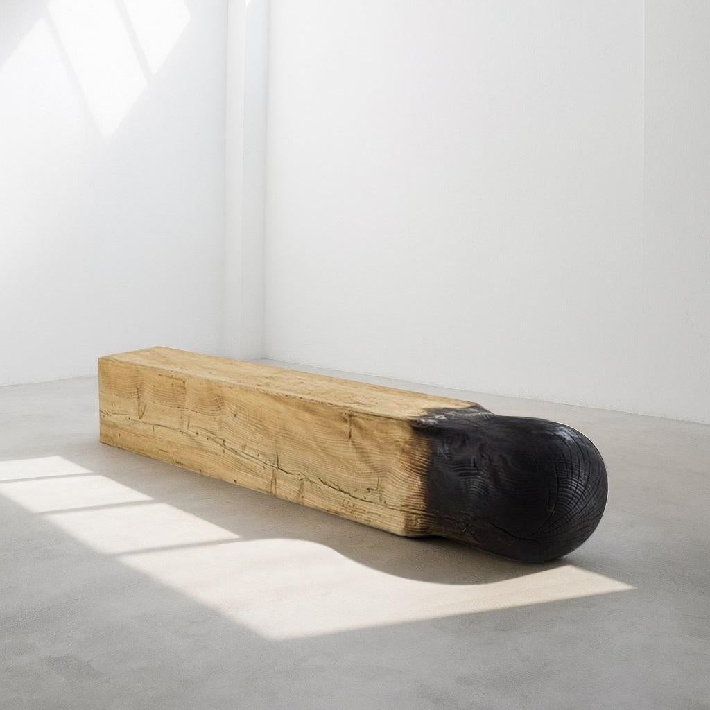 Contemporary Matchstick-Inspired Collectible Bench in Solid Scented Cedar with Vulcano Finish For Sale