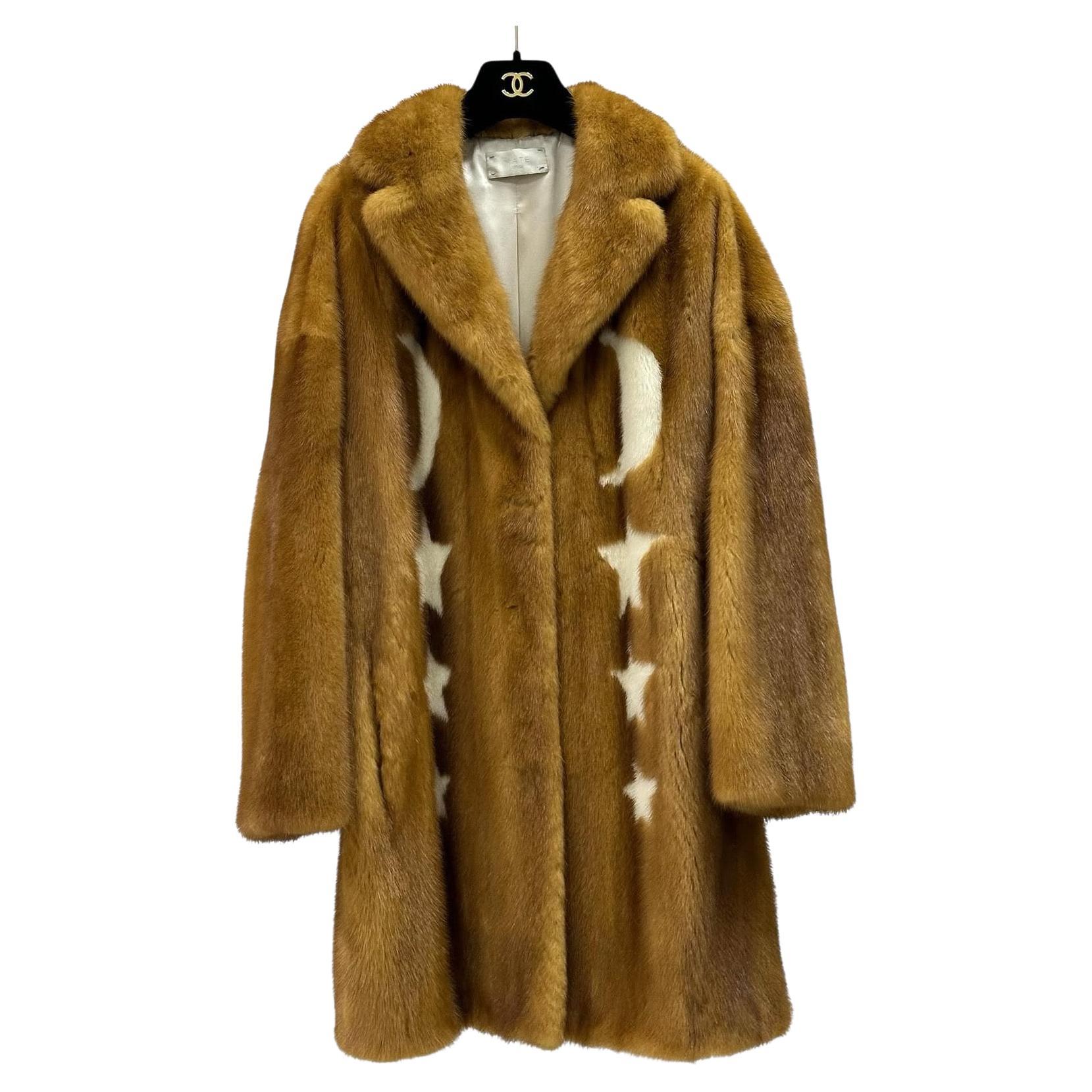 MATE 2017 Manteau en fourrure de vison marron avec étoiles blanches -Sz.42/ M en vente