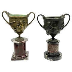 Mated Pair 19th Century NeoClassical Bronze Tazzas after the Pompeiian Antiques