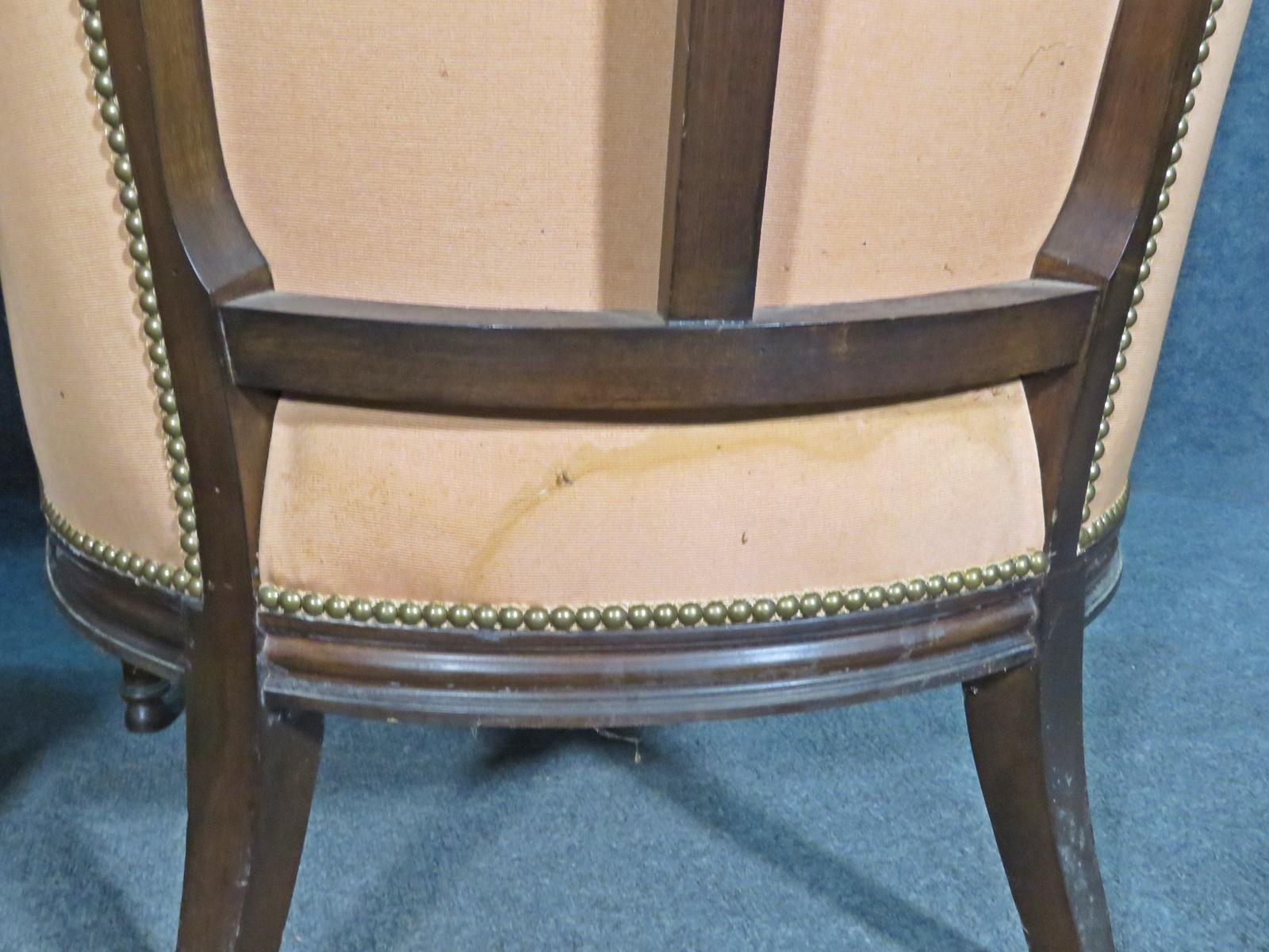 Mated Pair Similarly Upholstered French Carved Walnut Louis Bergere Chairs In Good Condition For Sale In Swedesboro, NJ