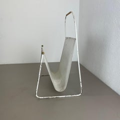 Mategot Aubock Style White Metal Hole Pattern Magazine Holder, France, 1950s
