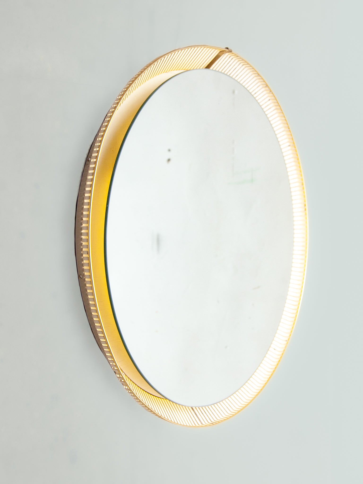 Mid-Century Modern Matégot for Artimeta Round Illuminated Perforated Mirror, 1950s
