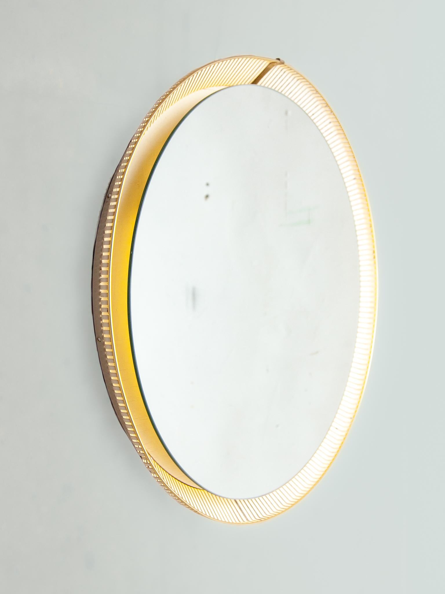 Hand-Crafted Matégot for Artimeta Round Illuminated Perforated Mirror, 1950s