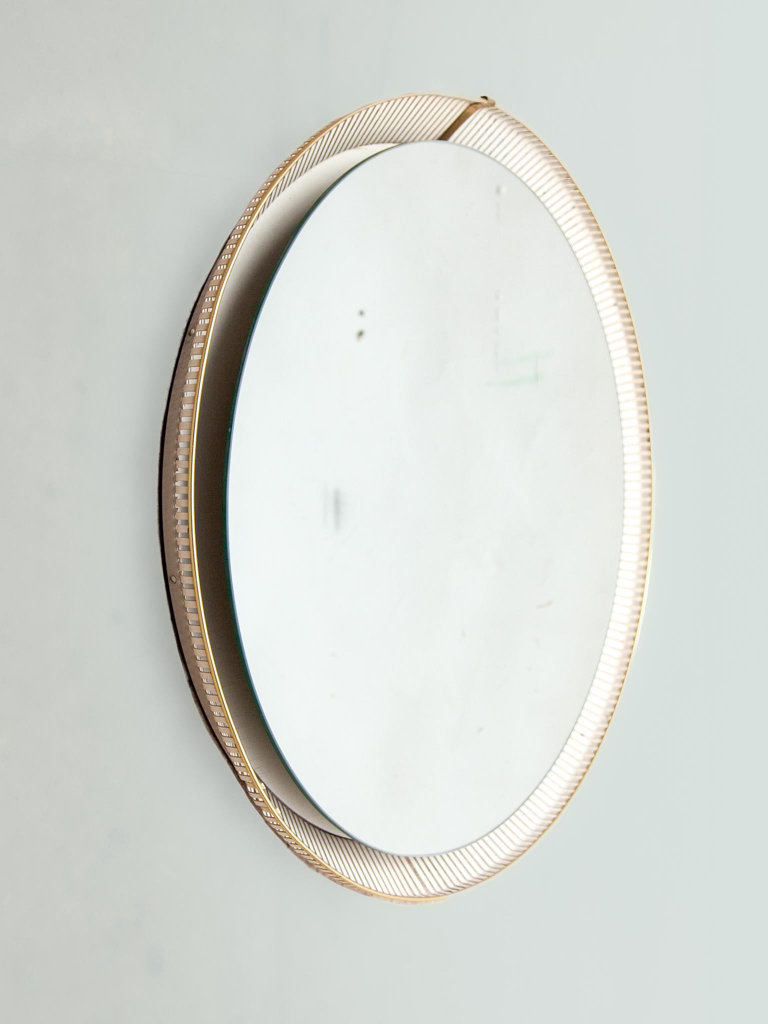 Matégot for Artimeta Round Illuminated Perforated Mirror, 1950s In Good Condition In Antwerp, BE