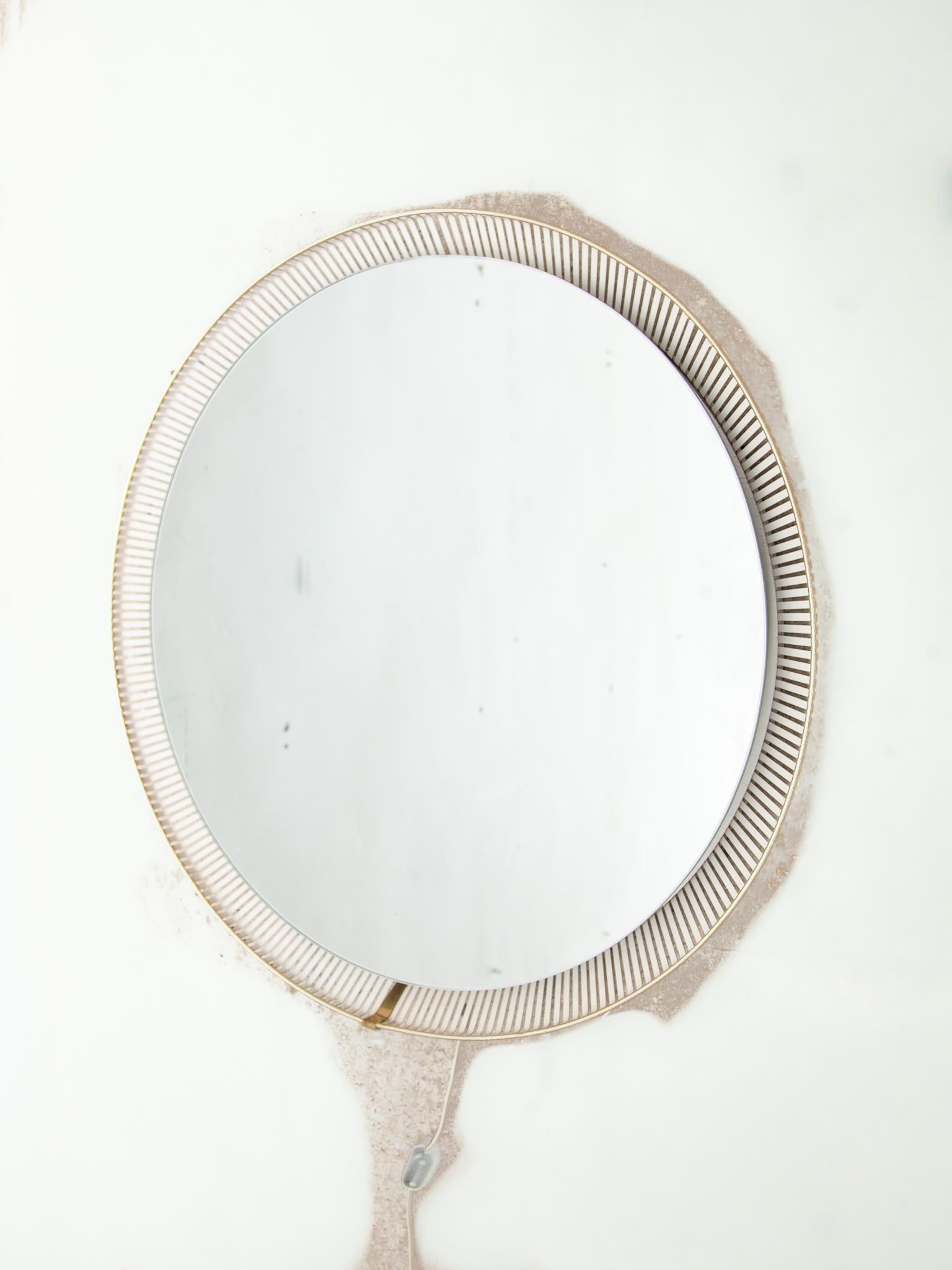 Mid-20th Century Matégot for Artimeta Round Illuminated Perforated Mirror, 1950s