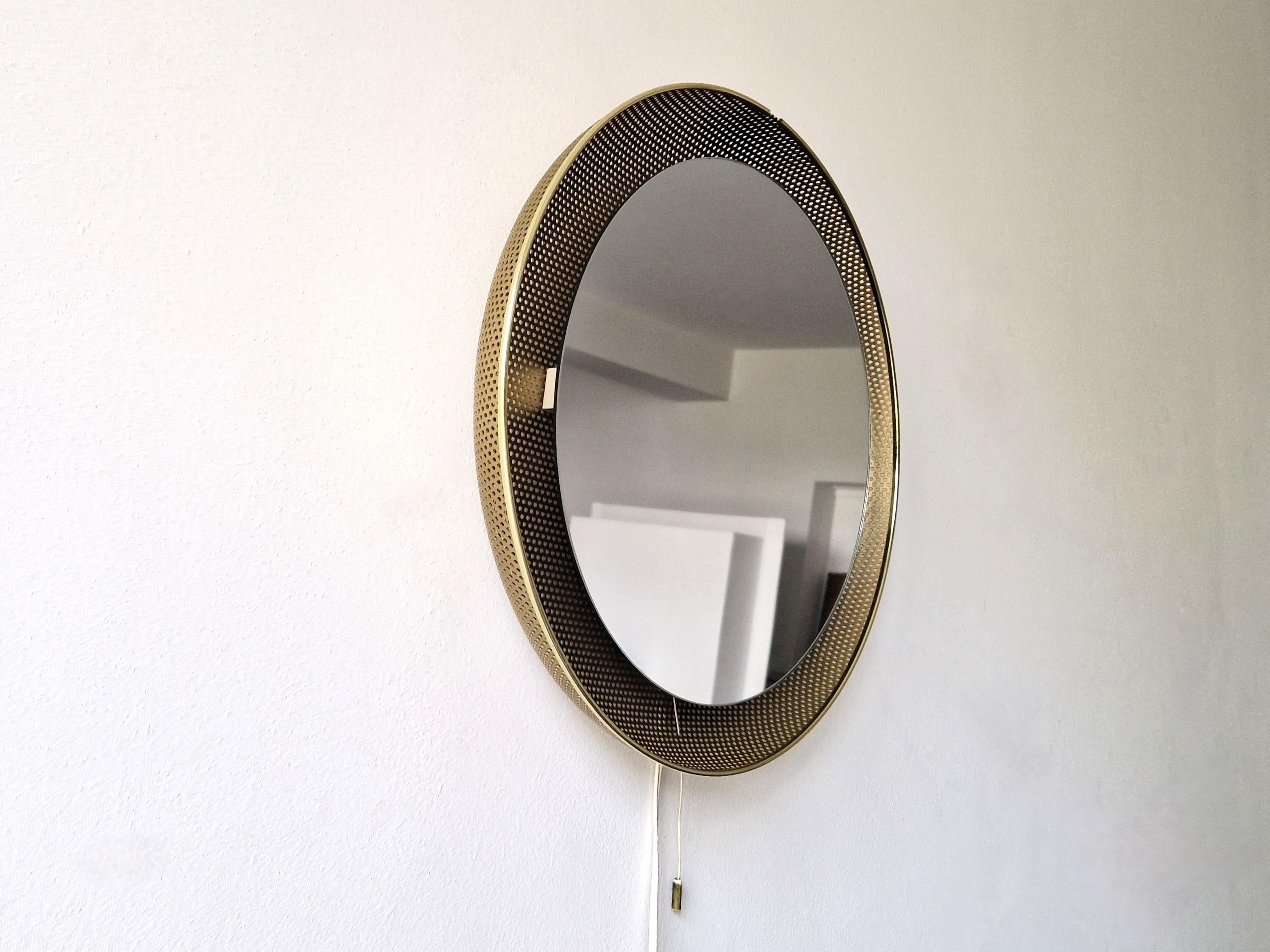 Dutch Matégot inspired round perforated mirror lamp, The Netherlands 1960's For Sale