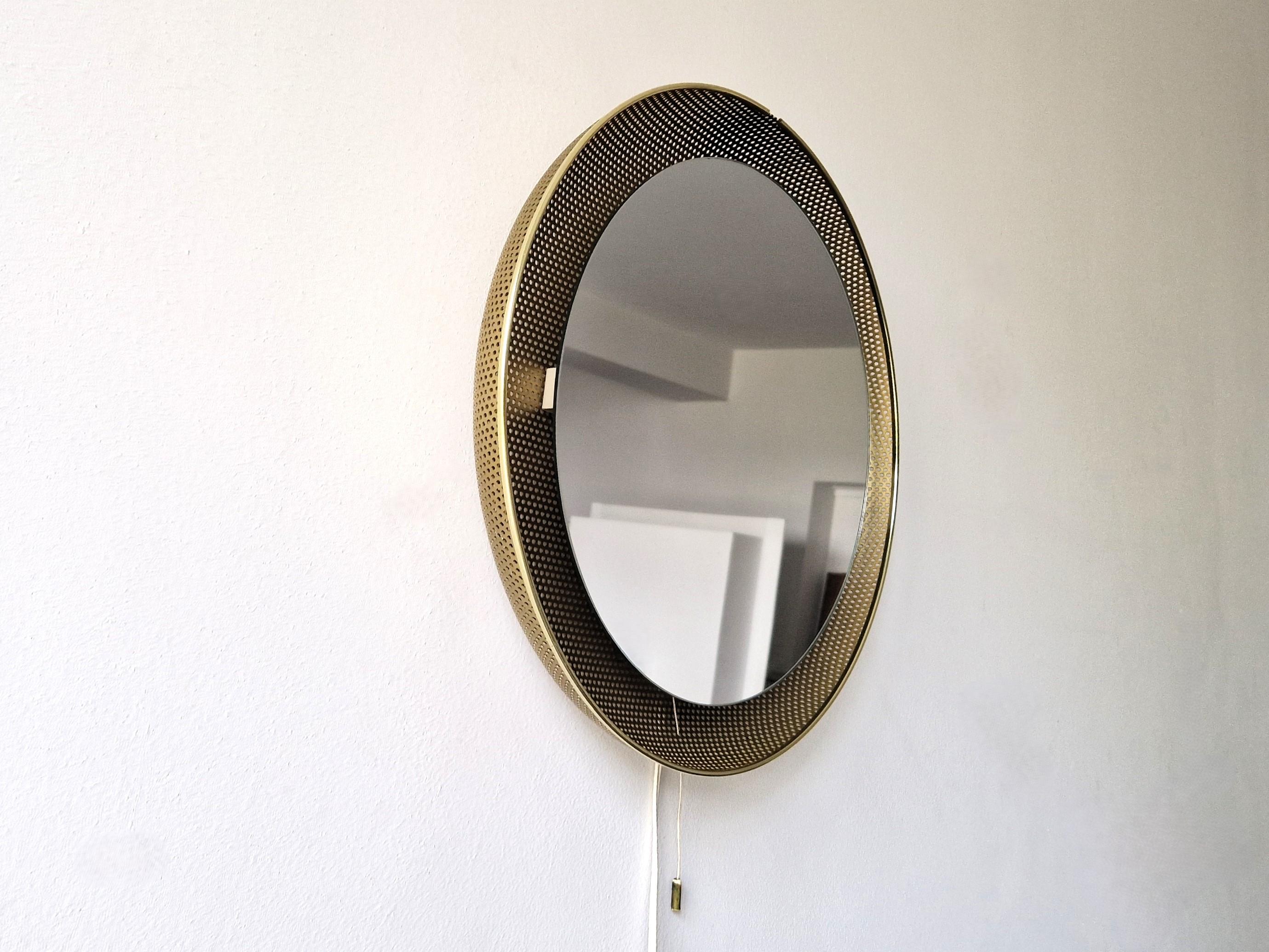 Dutch Matégot inspired round perforated mirror lamp, The Netherlands 1960's