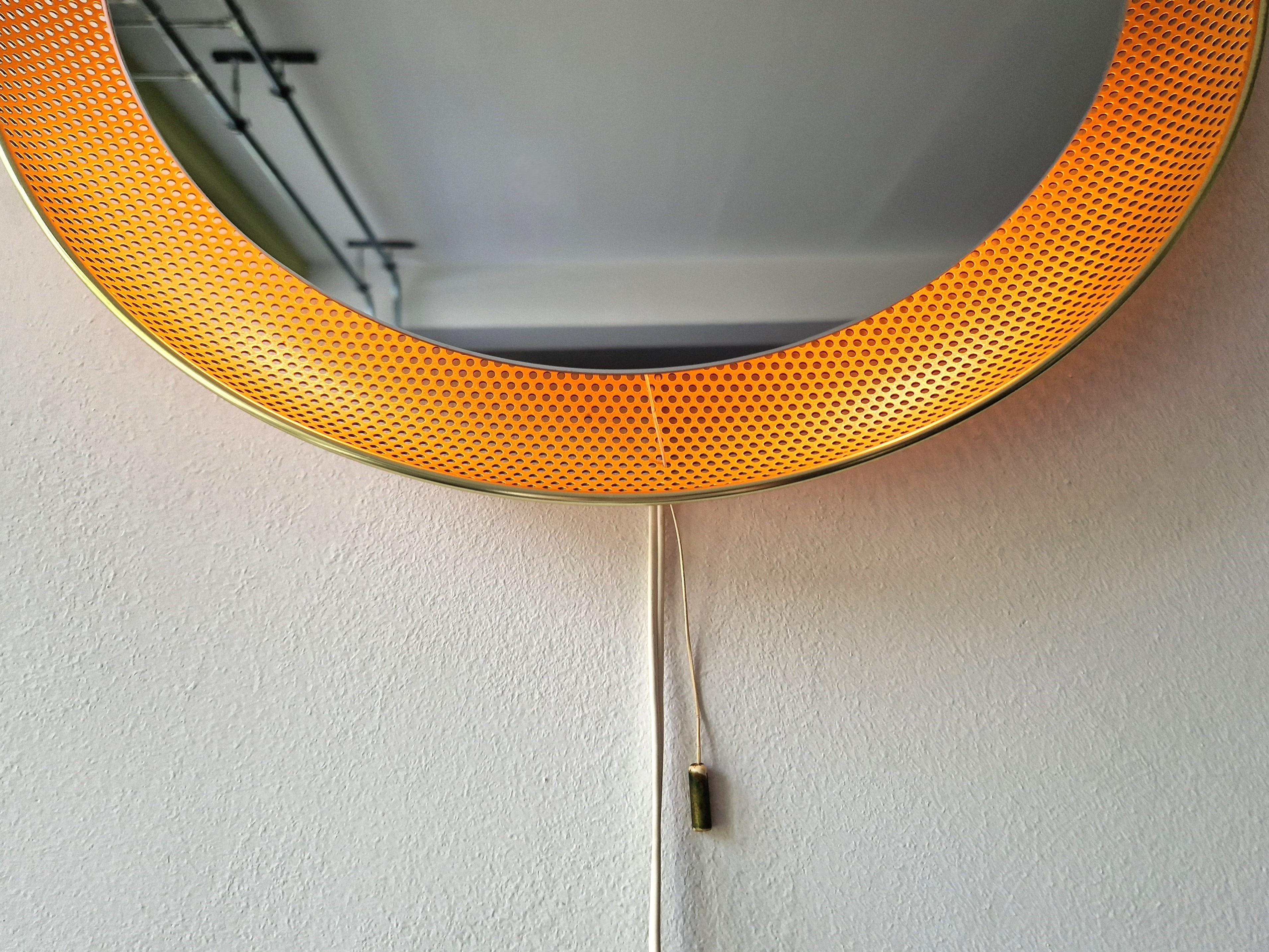 Mid-20th Century Matégot inspired round perforated mirror lamp, The Netherlands 1960's