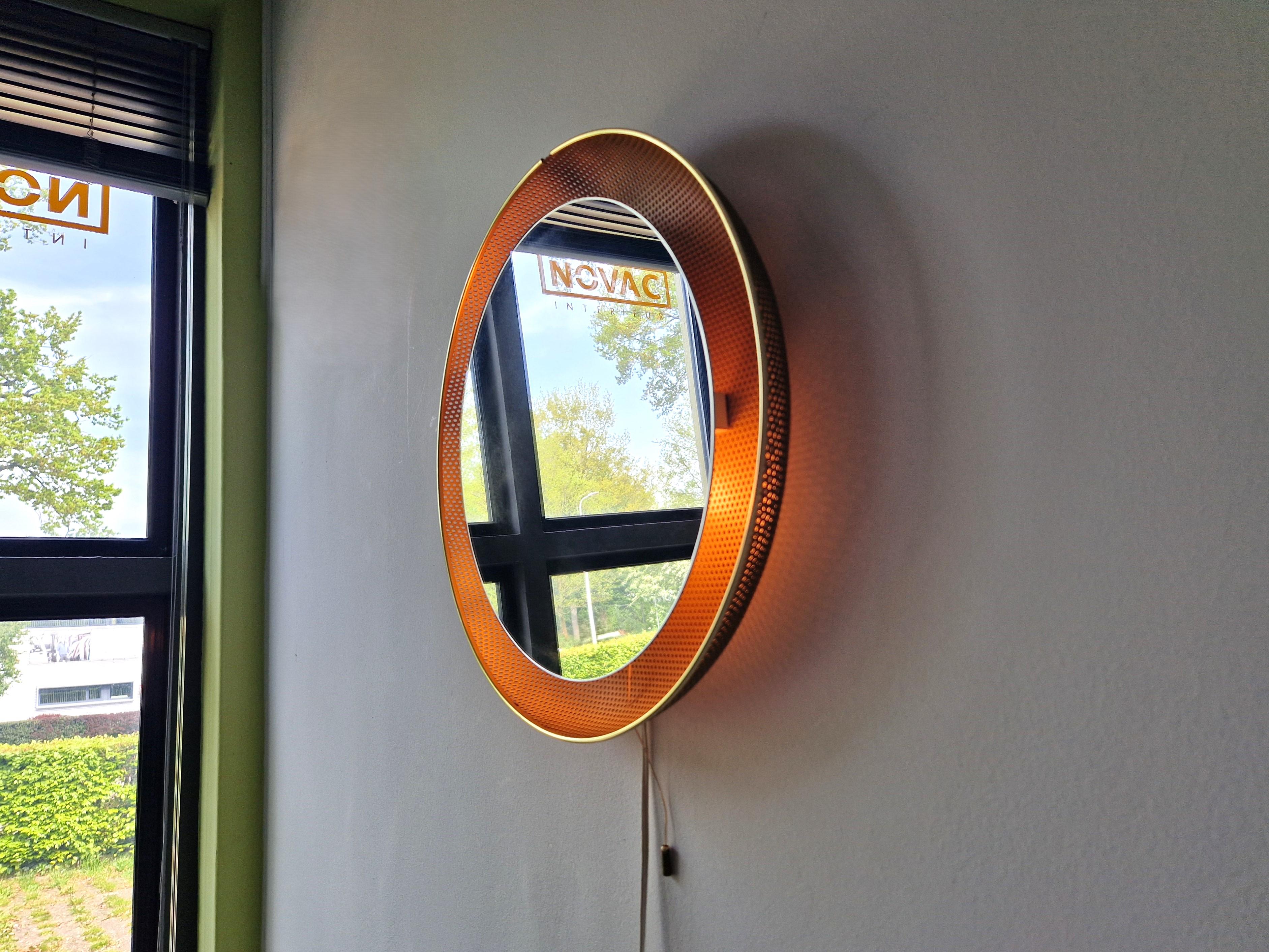 Matégot inspired round perforated mirror lamp, The Netherlands 1960's 1