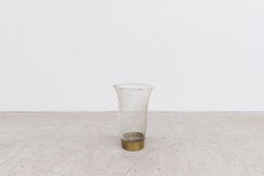 Mategot Inspired White Woven Wire Waste Bin or Umbrella Holder with Brass Base