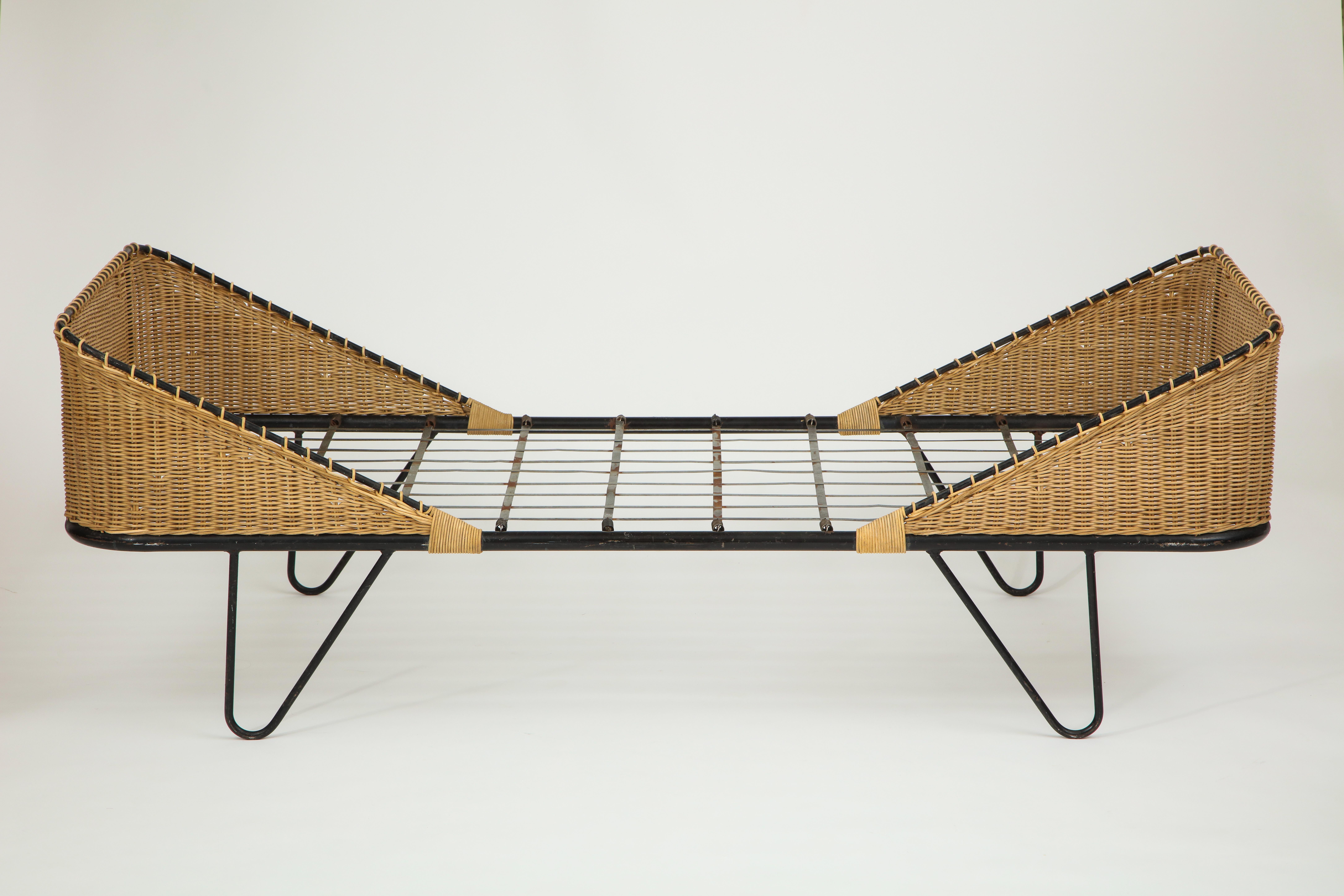 Mid-Century Modern Matégot Style Daybed with Woven and Iron Details, France Midcentury, 1950s