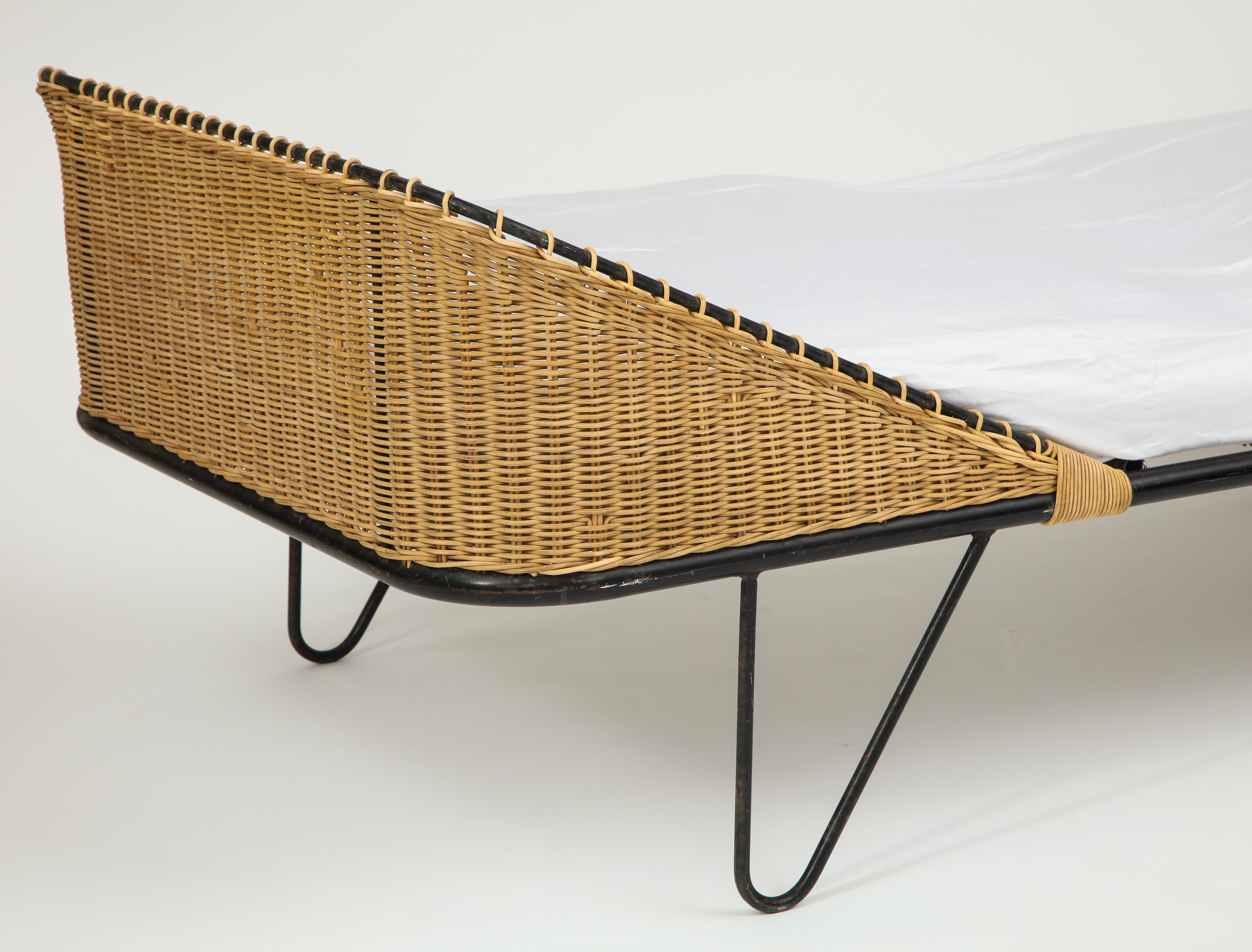 French Matégot Style Daybed with Woven and Iron Details, France Midcentury, 1950s