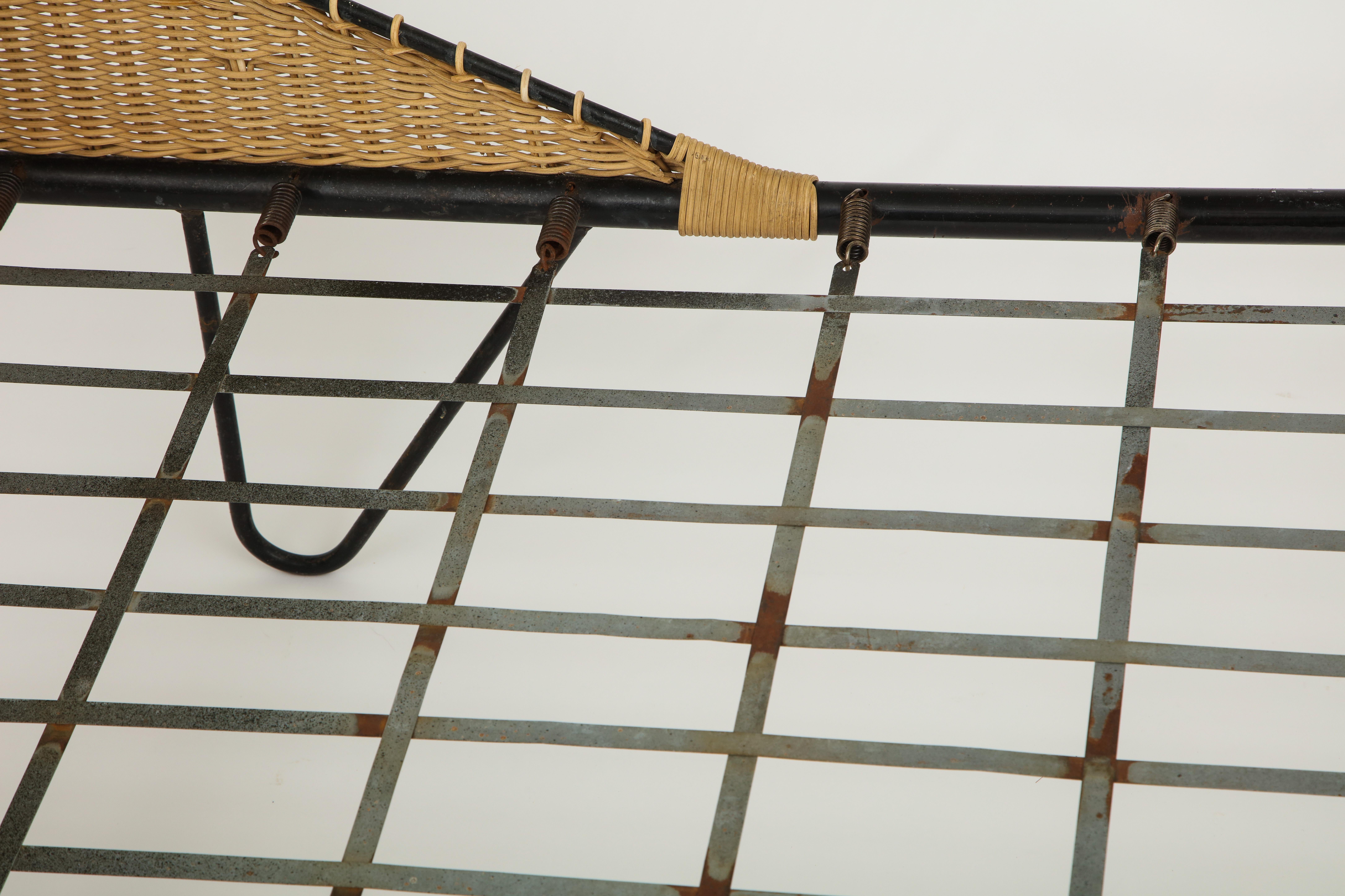 Lacquered Matégot Style Daybed with Woven and Iron Details, France Midcentury, 1950s