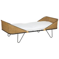 Matégot Style Daybed with Woven and Iron Details, France Midcentury, 1950s