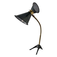 Matégot Style Diabolo Desk Lamp in Perforated Metal and Brass, France, 1950s