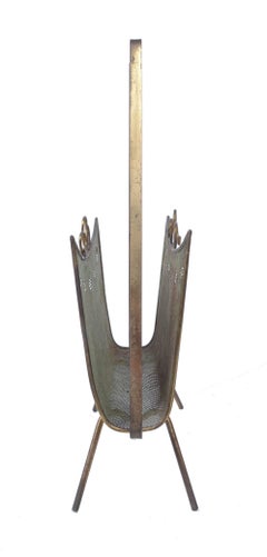 1950 French Mategot Style Magazine Rack Brass Woven Wire Mesh Mid-Century Modern