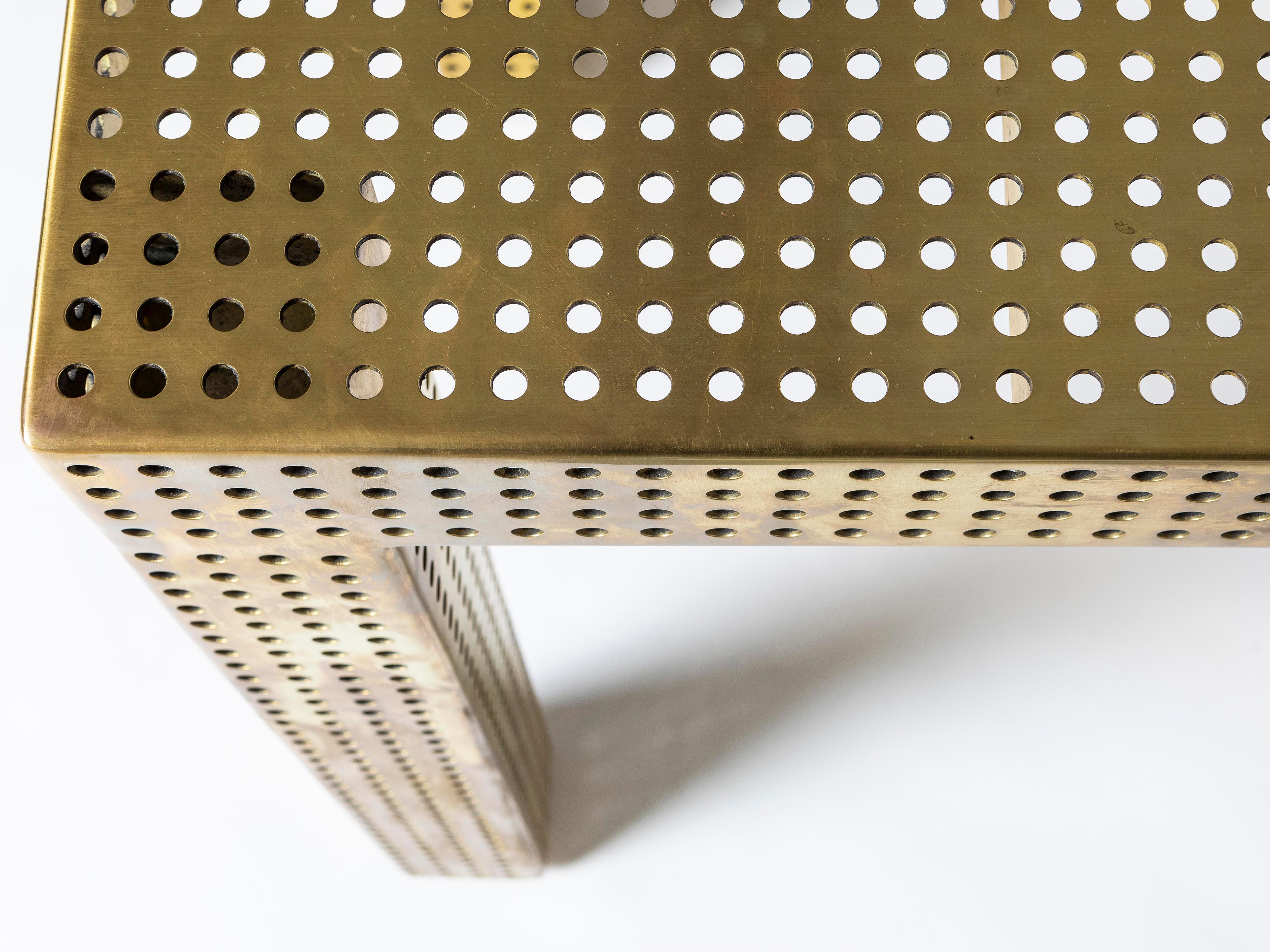 Burnished Matégot-Style Perforated Brass Console Table by Kelly Wearstler