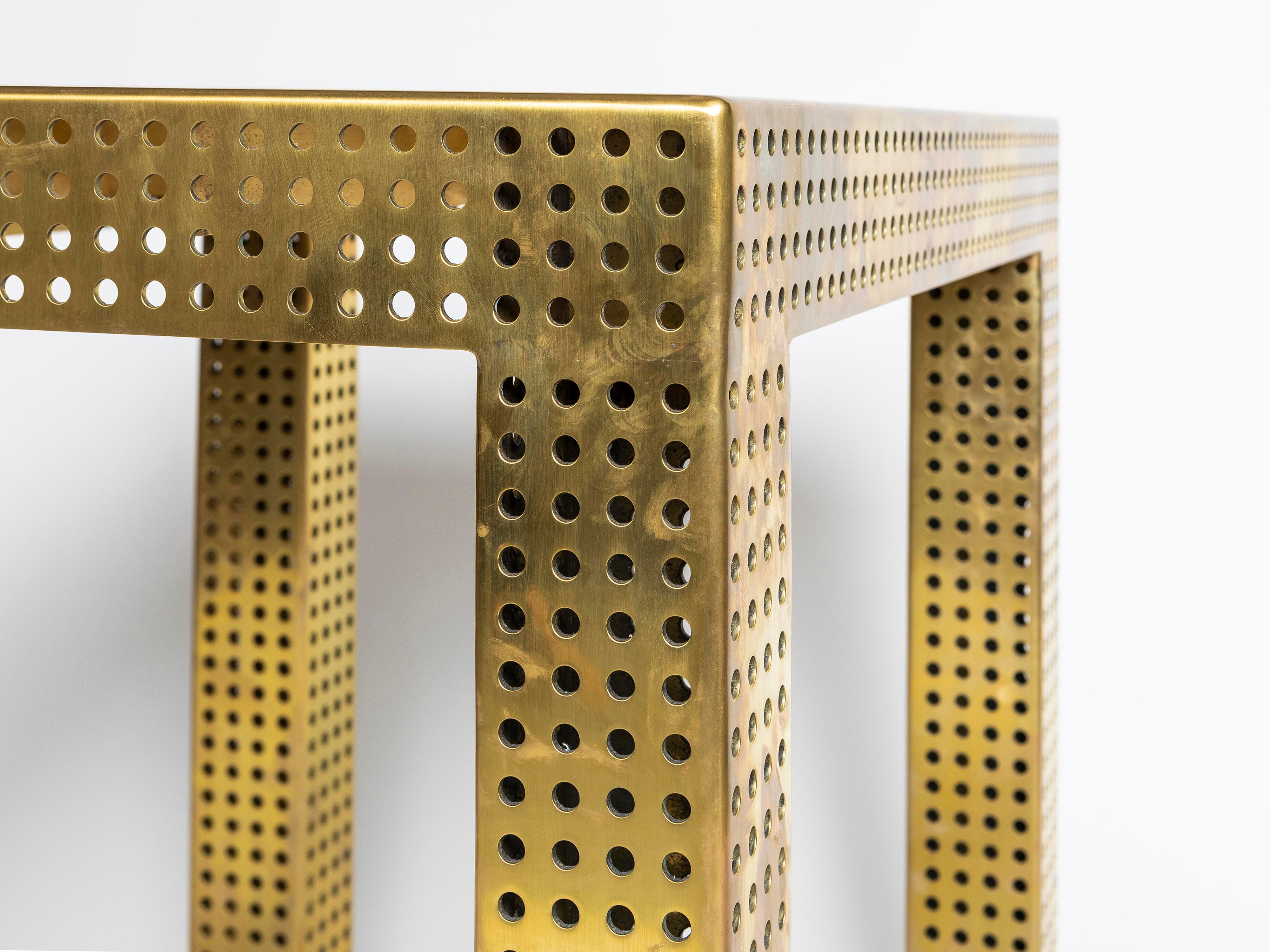 Contemporary Matégot-Style Perforated Brass Console Table by Kelly Wearstler