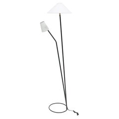 Mategot Style Perforated White Shades Iron Floor Lamp, France, 1950s