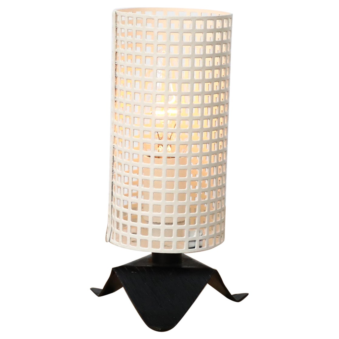 Mategot Style Perforated White Table Lamp with Black Base