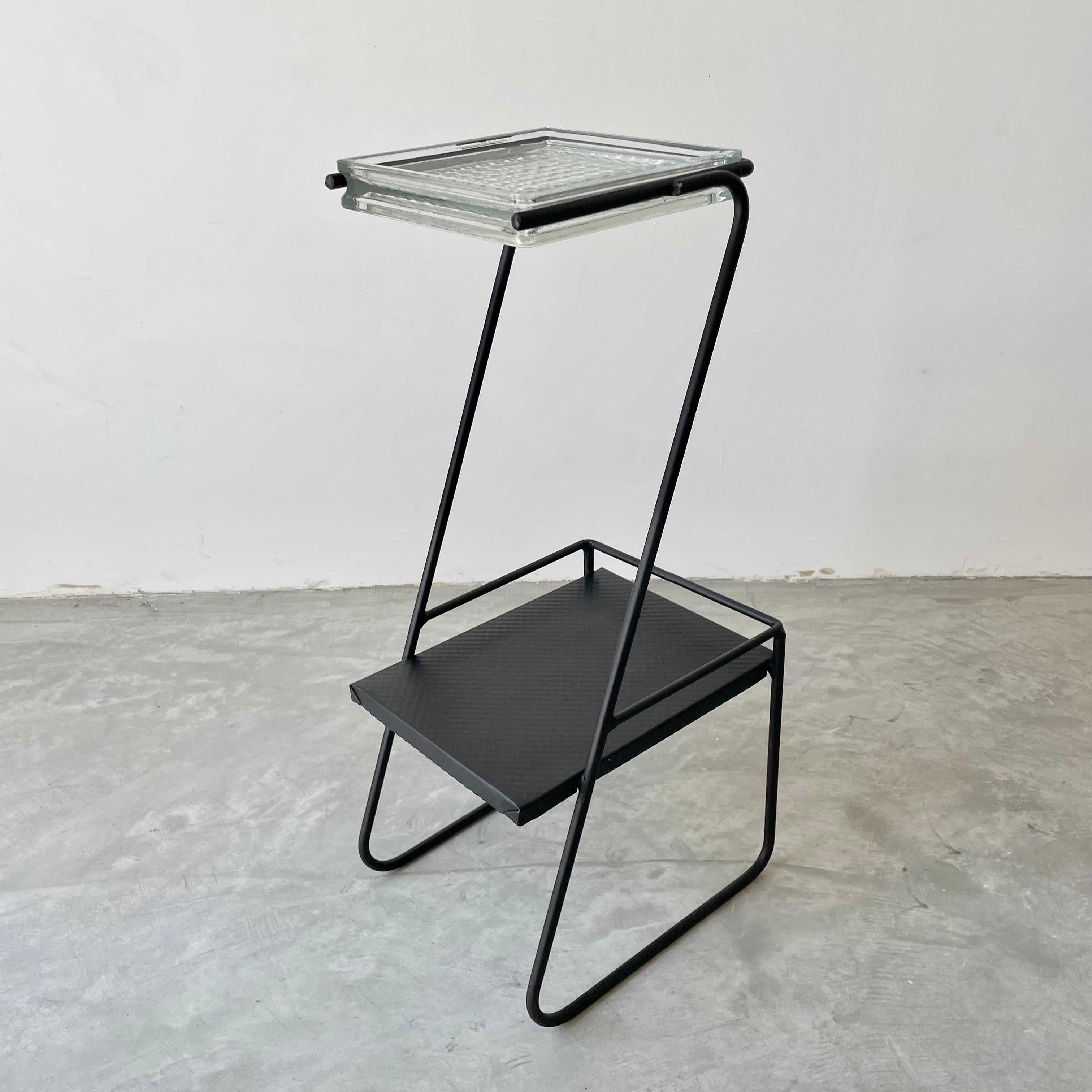 French Mategot Style Side Table in Iron and Glass, 1950s