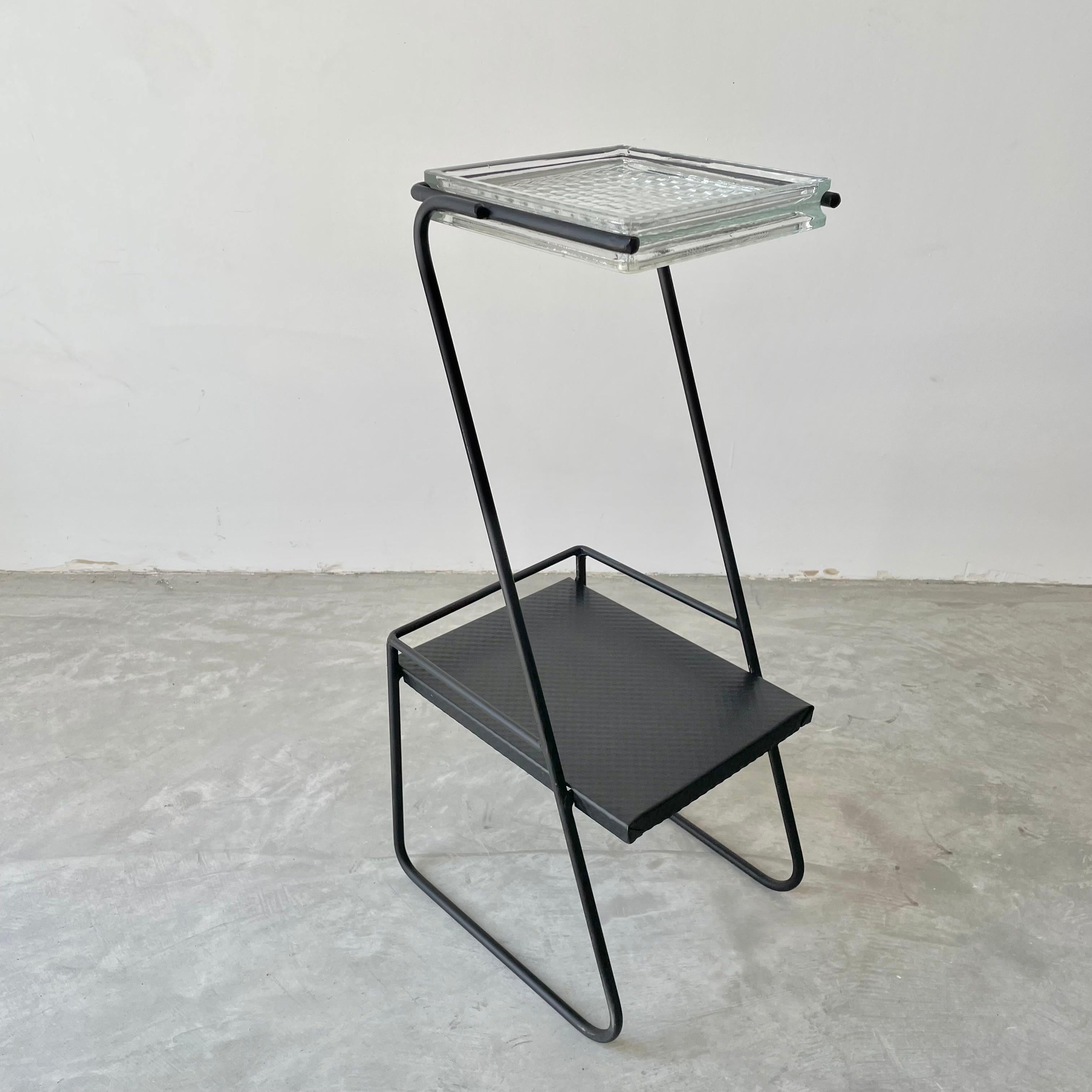 Mategot Style Side Table in Iron and Glass, 1950s In Good Condition For Sale In Los Angeles, CA