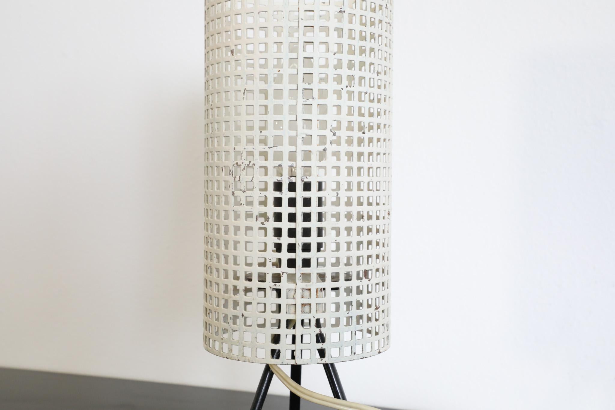 Mategot Style White Perforated Cylinder Table Lamp 5
