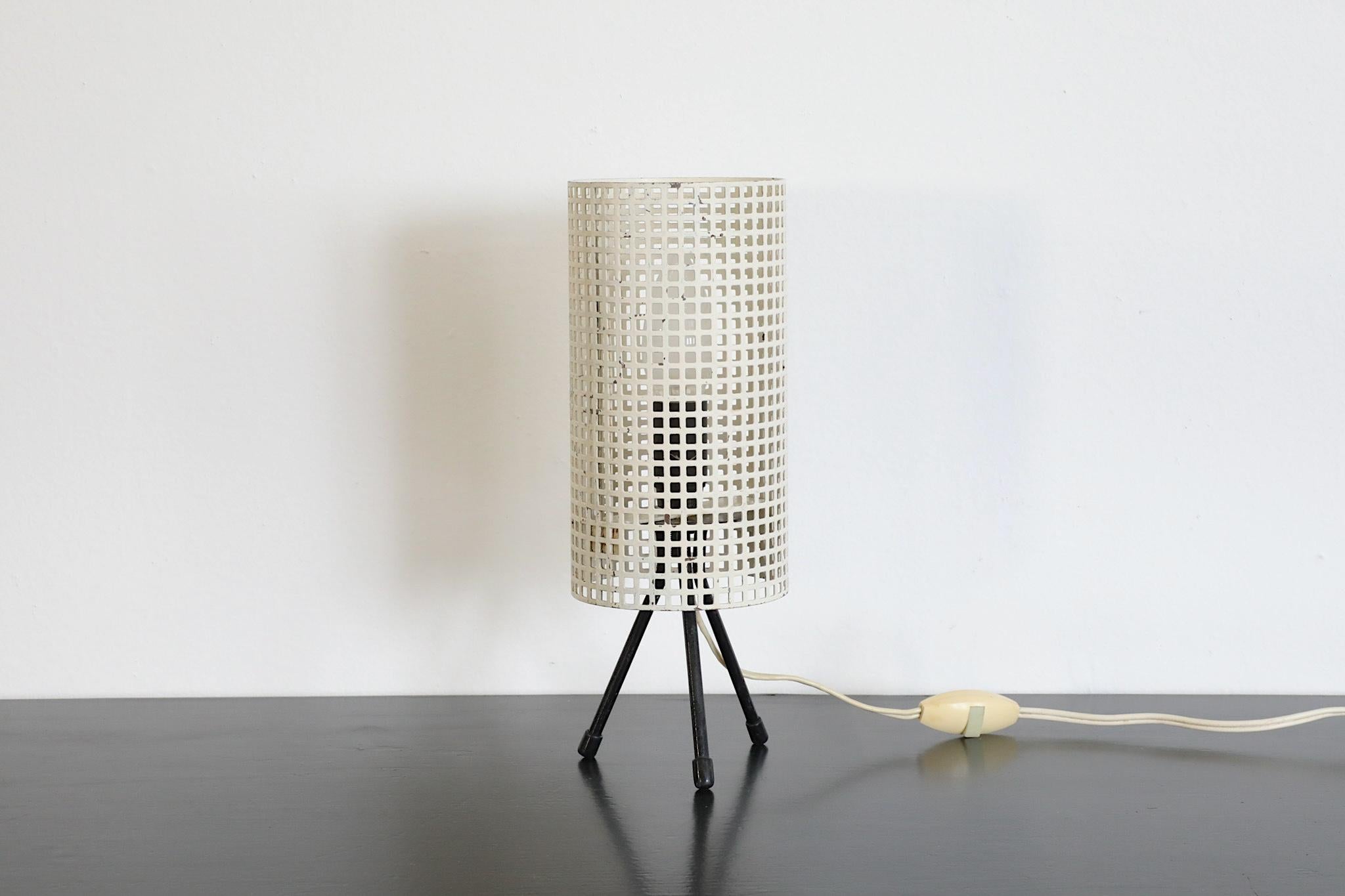 Mategot Style White Perforated Cylinder Table Lamp 6
