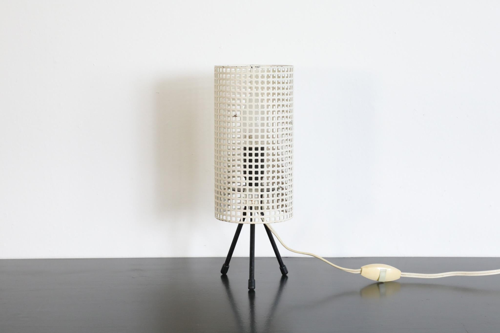 Late 20th Century Mategot Style White Perforated Cylinder Table Lamp