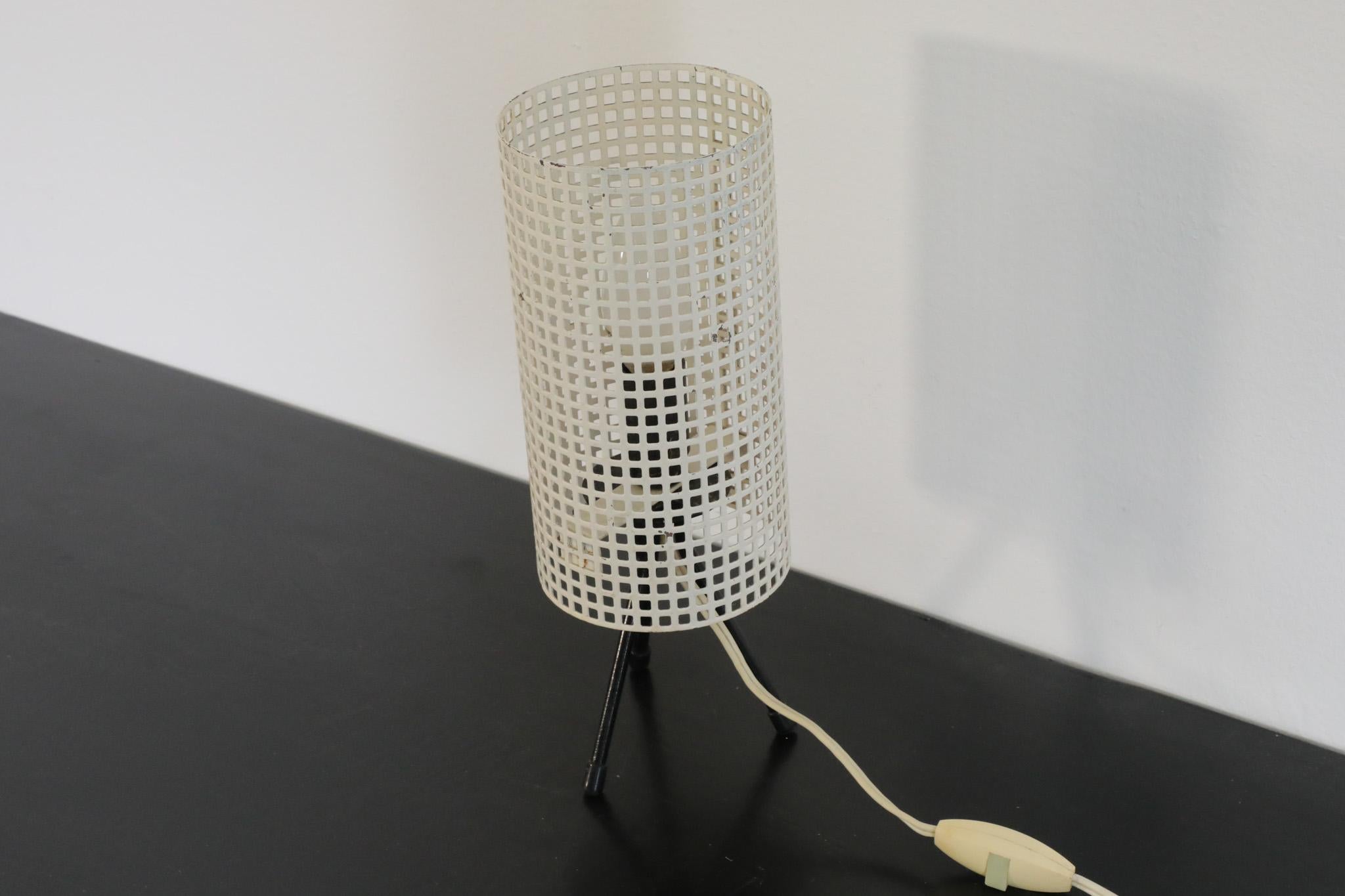 Metal Mategot Style White Perforated Cylinder Table Lamp