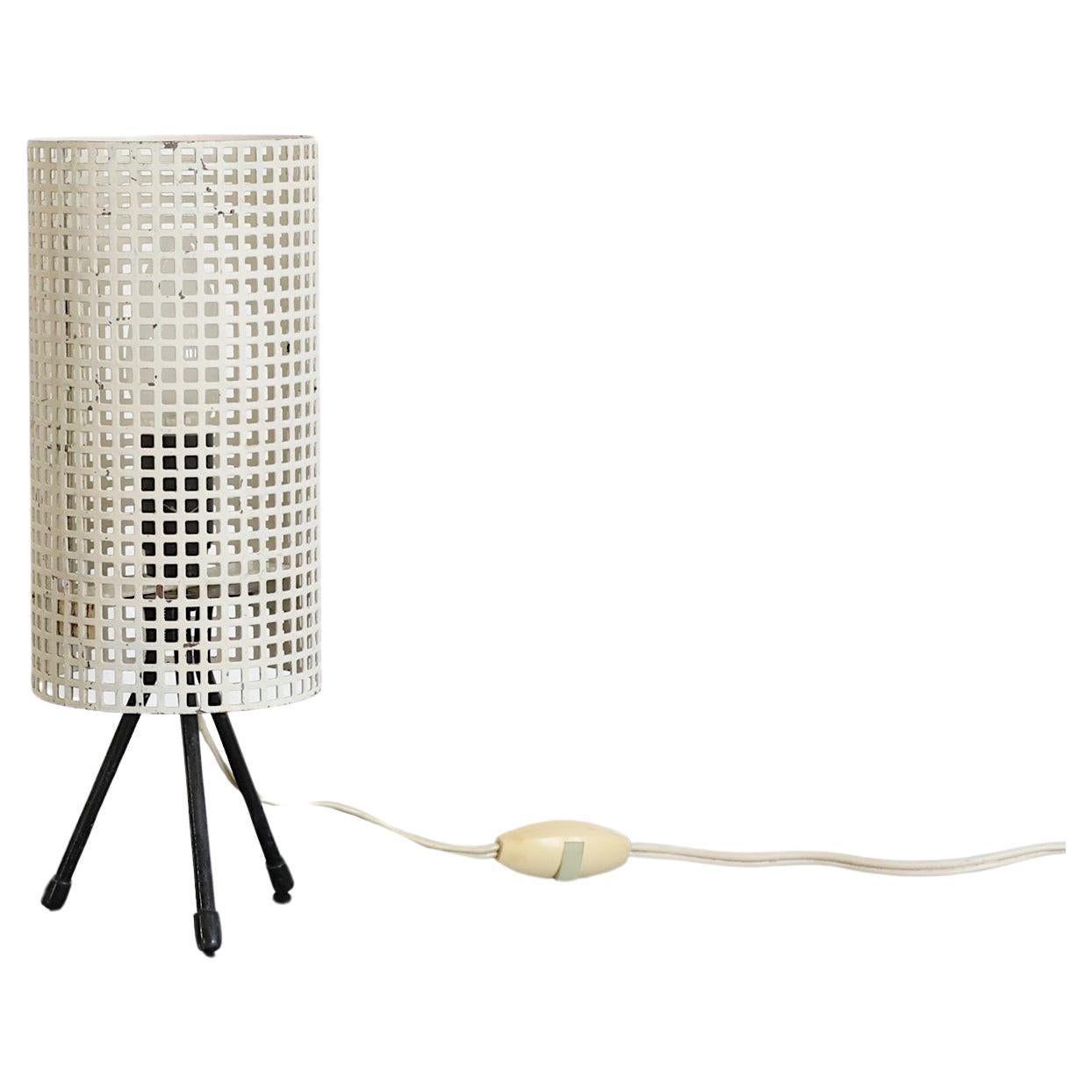 Mategot Style White Perforated Cylinder Table Lamp