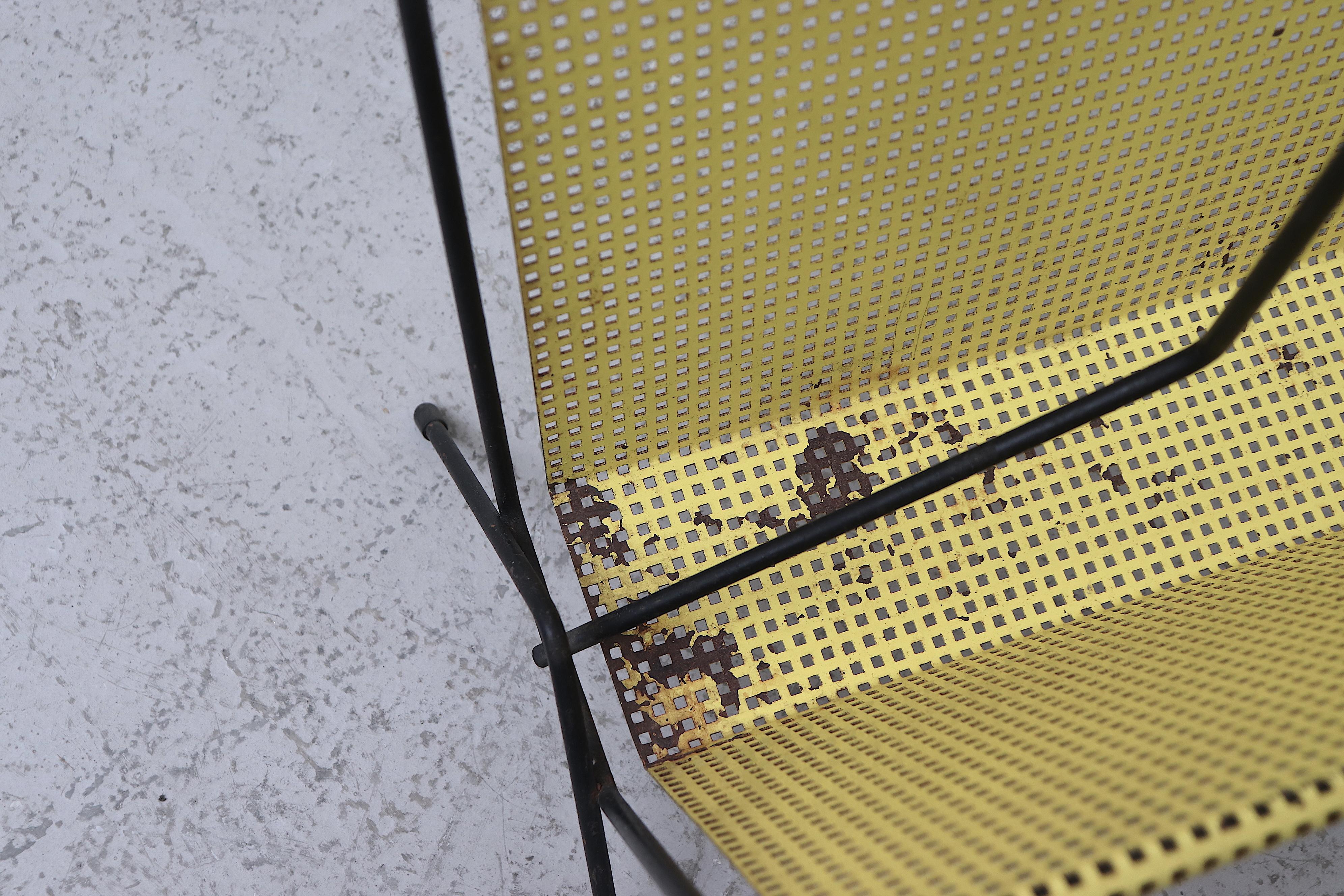 Mategot Style Yellow Perforated Metal Magazine Rack In Good Condition In Los Angeles, CA