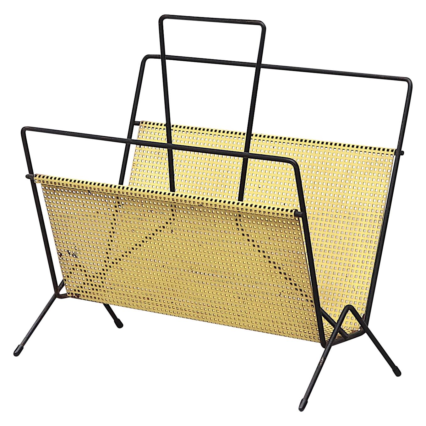 Mategot Style Yellow Perforated Metal Magazine Rack