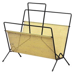 Vintage Mategot Style Yellow Perforated Metal Magazine Rack