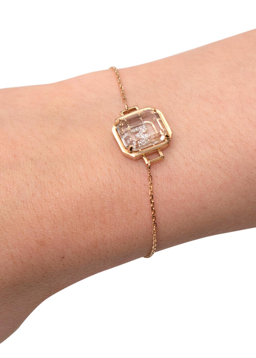 Women's or Men's Mateo 14ct Gold Frame Quartz Crystal Diamond Initial Pendant Bracelet For Sale