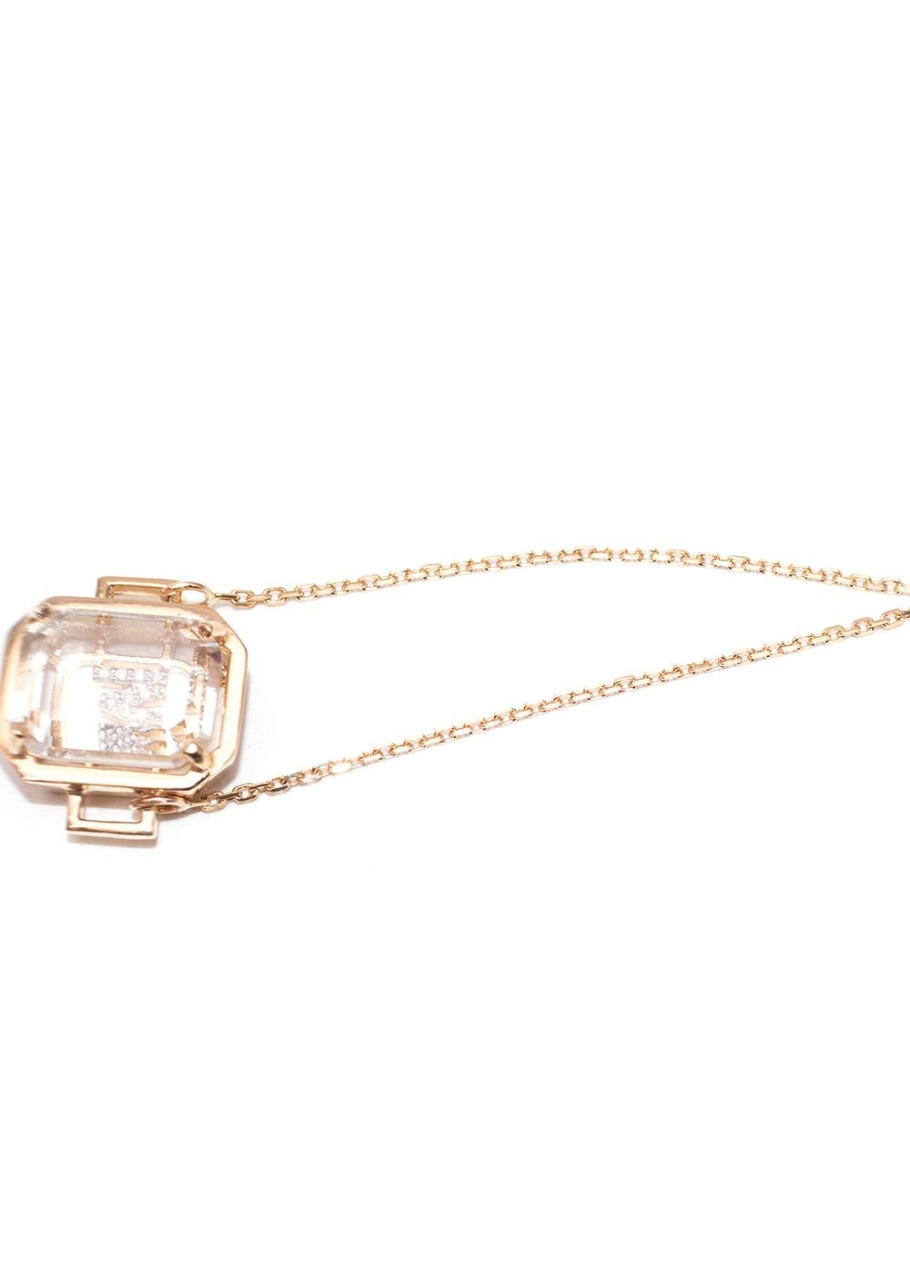 Mateo 14ct Gold Frame Quartz Crystal Diamond Initial Pendant Bracelet For Sale 1