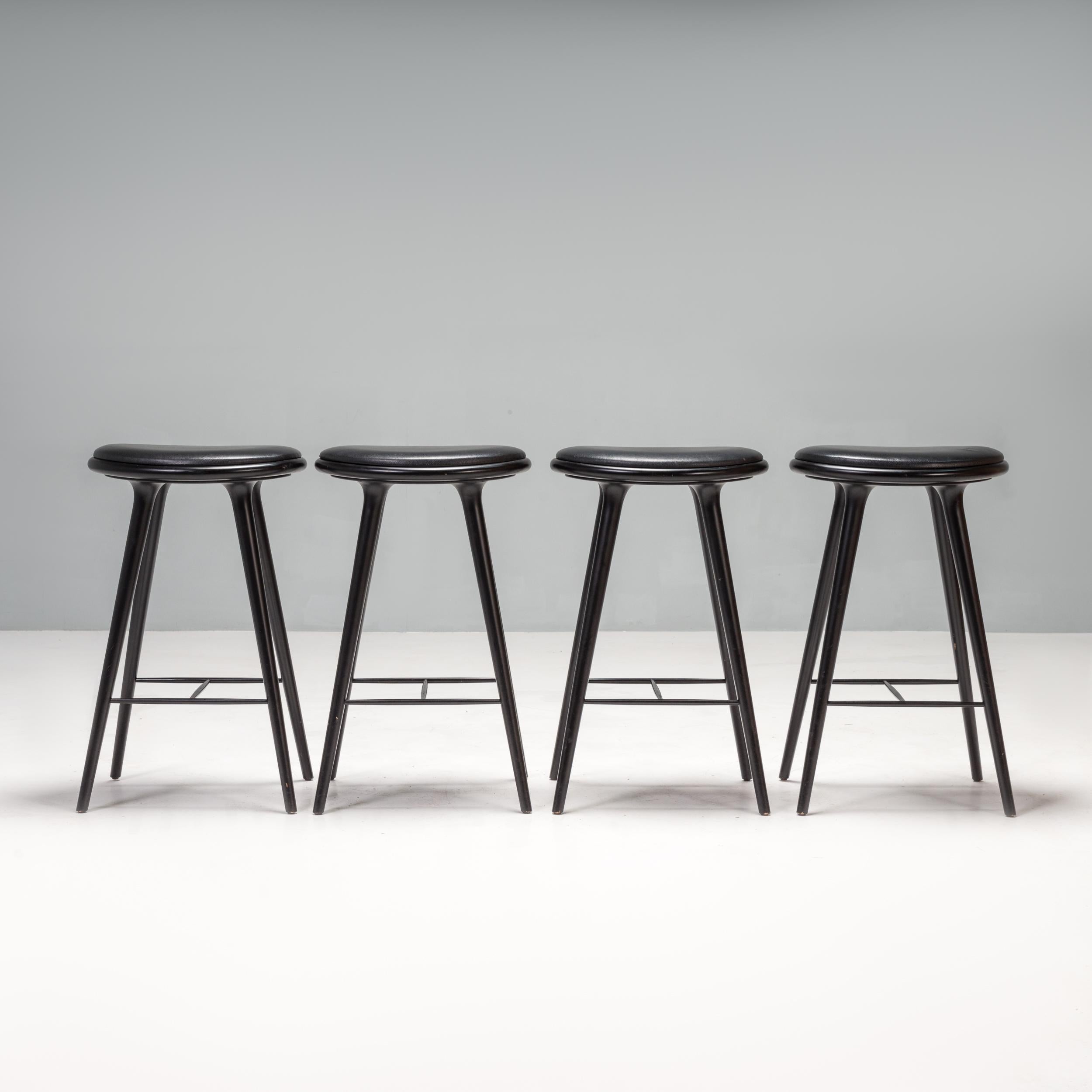 The High Stool was designed by Space Copenhagen and manufactured.

The beechwood features a black lacquer stain and has an organic but minimalist silhouette with softly curved corners and sleek straight lines.

The stools are finished with black