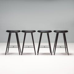 Space Copenhagen Mater Black Beech & Leather High Bar Stool, Set of 4