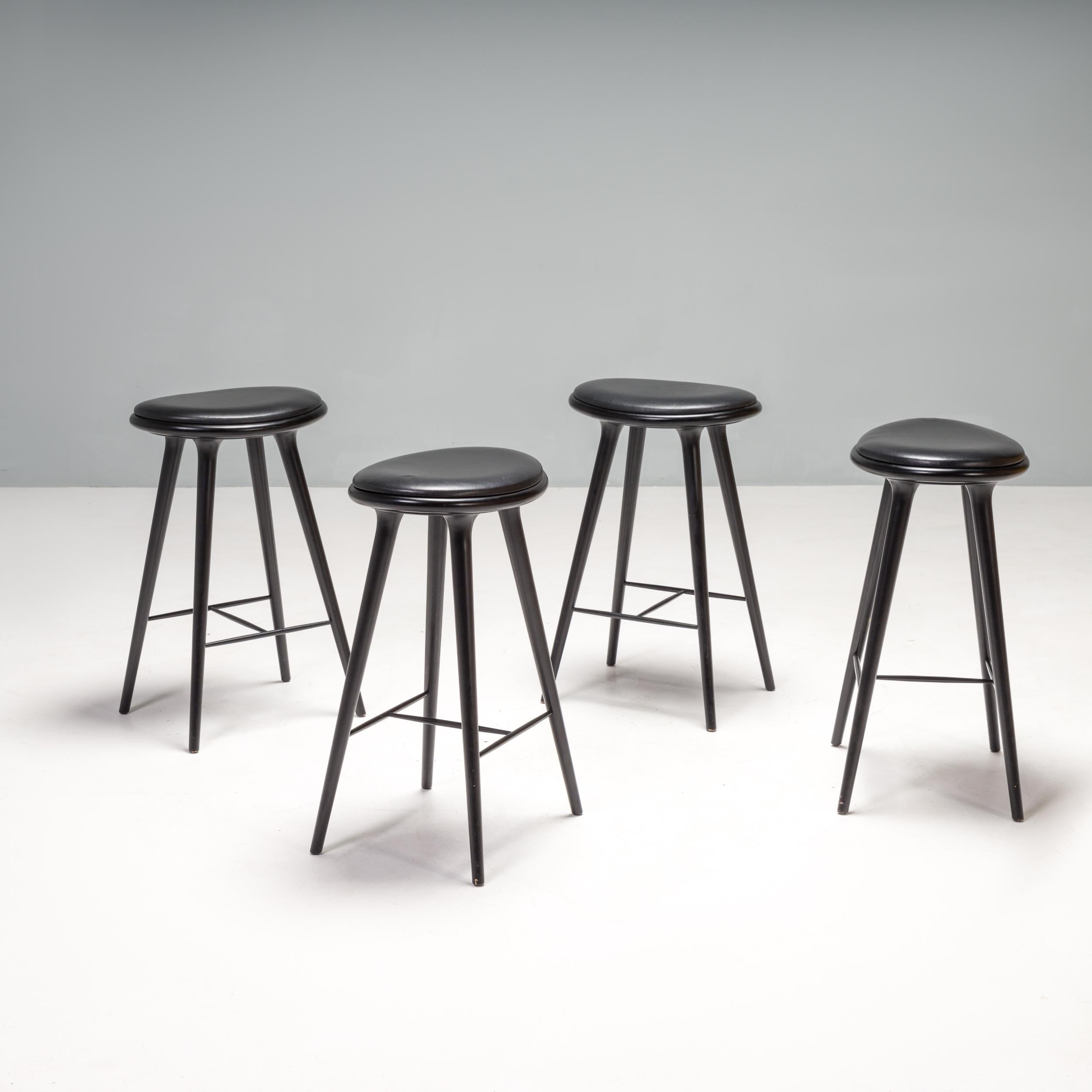 Space Copenhagen Mater Black Beech & Leather High Bar Stool, Set of 4 In Good Condition In London, GB
